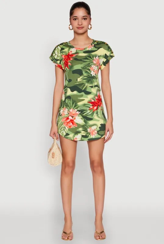 Camo Flower Print Shift Dress sold by Rainbow