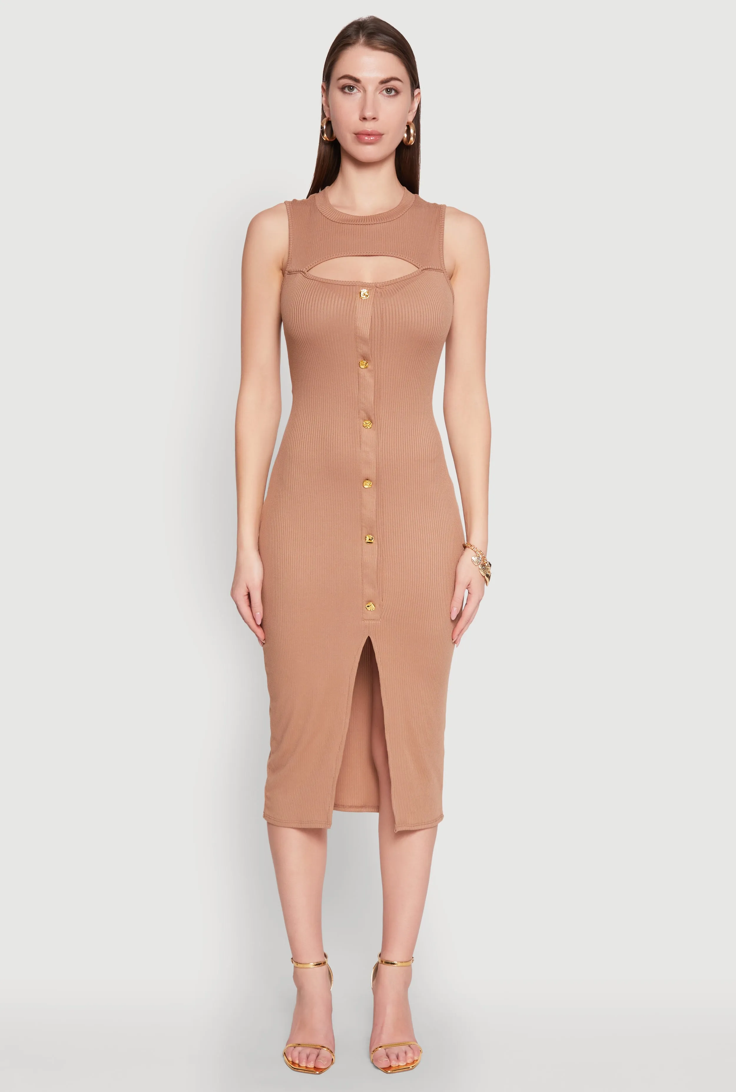 Rib Knit Slit Front Keyhole Midi Dress sold by Rainbow