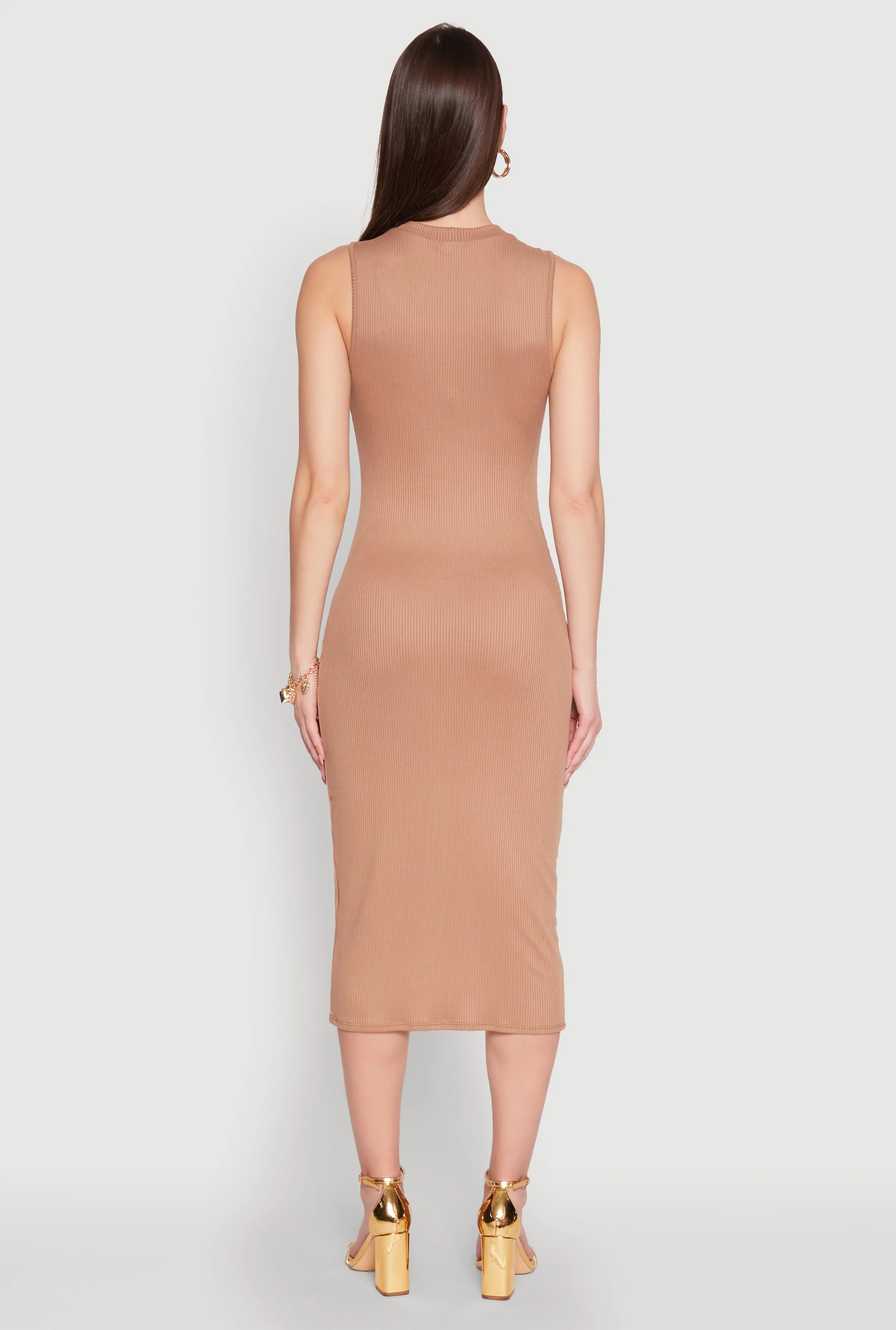 Rib Knit Slit Front Keyhole Midi Dress sold by Rainbow product image thumbnail 5