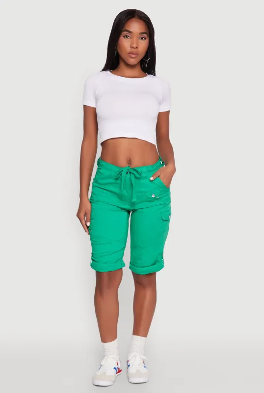 Faux Drawstring Waist Cargo Bermuda Shorts sold by Rainbow