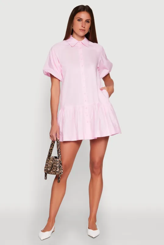 Puff Sleeve Flounce Hem Shirt Dress sold by Rainbow