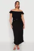 Plus Size Nylon Drawstring Off the Shoulder Top sold by Rainbow