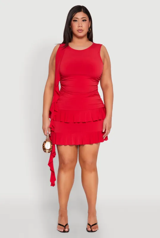 Plus Size Ruched Tiered Ruffle Trim Skirt sold by Rainbow