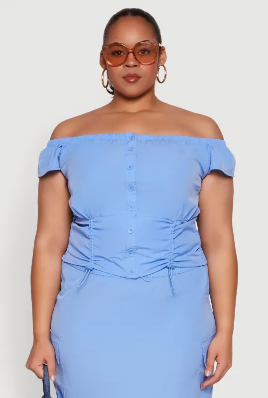 Plus Size Nylon Drawstring Off the Shoulder Top sold by Rainbow