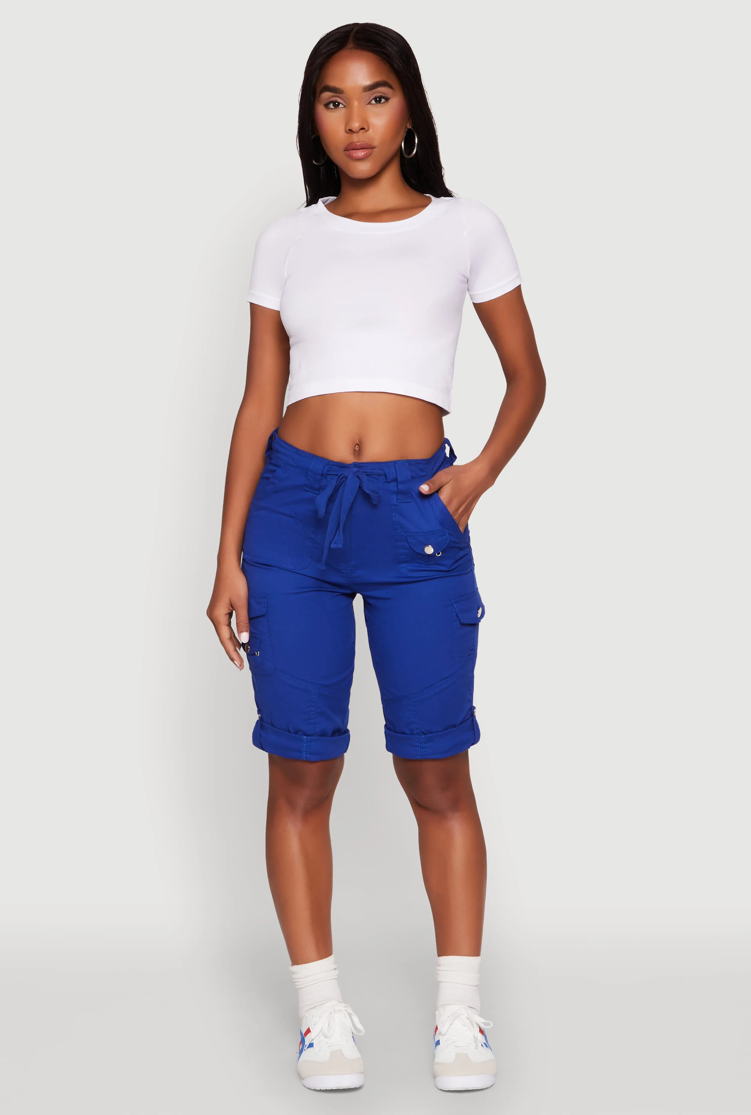 Faux Drawstring Waist Cargo Bermuda Shorts sold by Rainbow