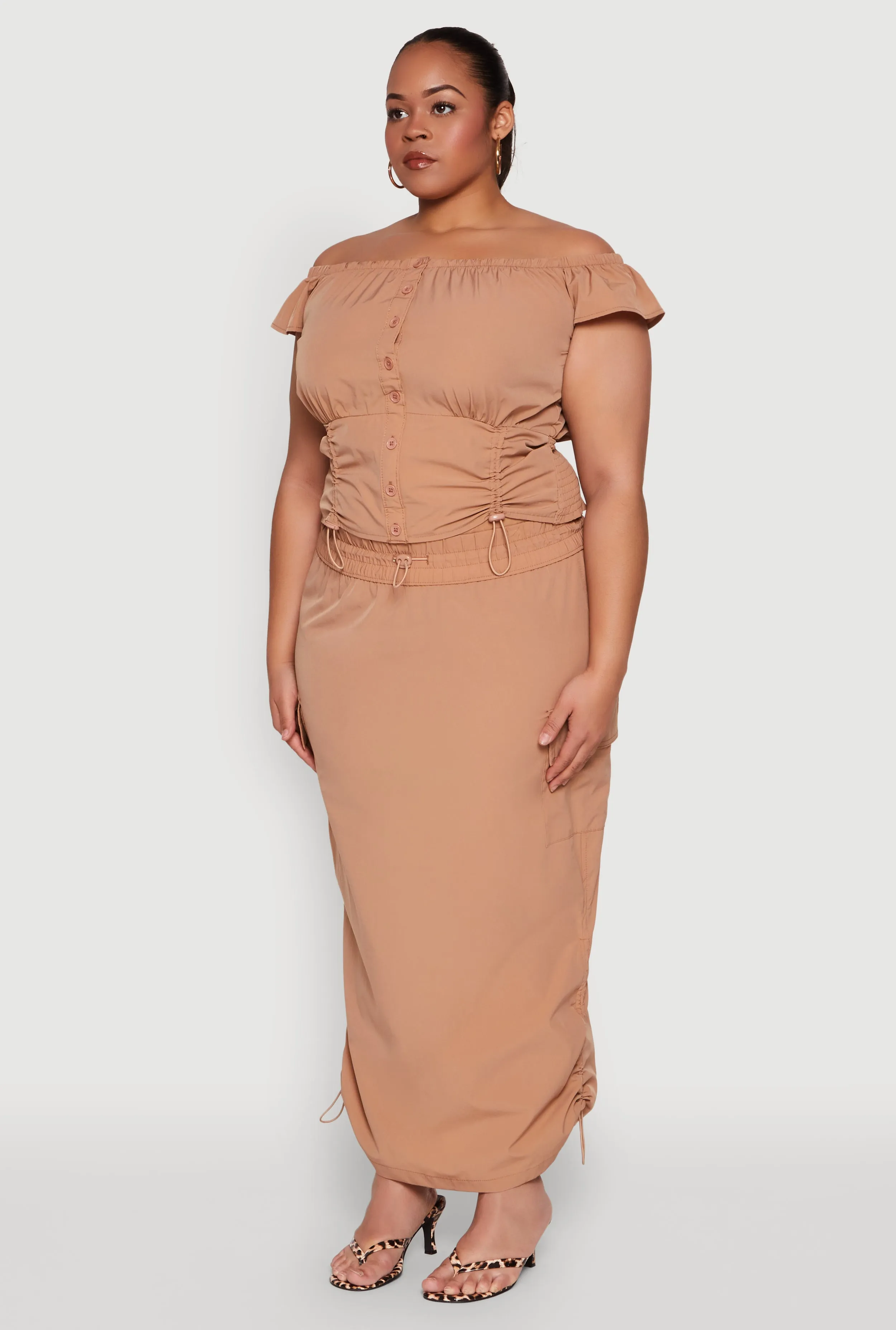 Plus Size Nylon Toggle Drawstring Off the Shoulder Top sold by Rainbow product image thumbnail 5