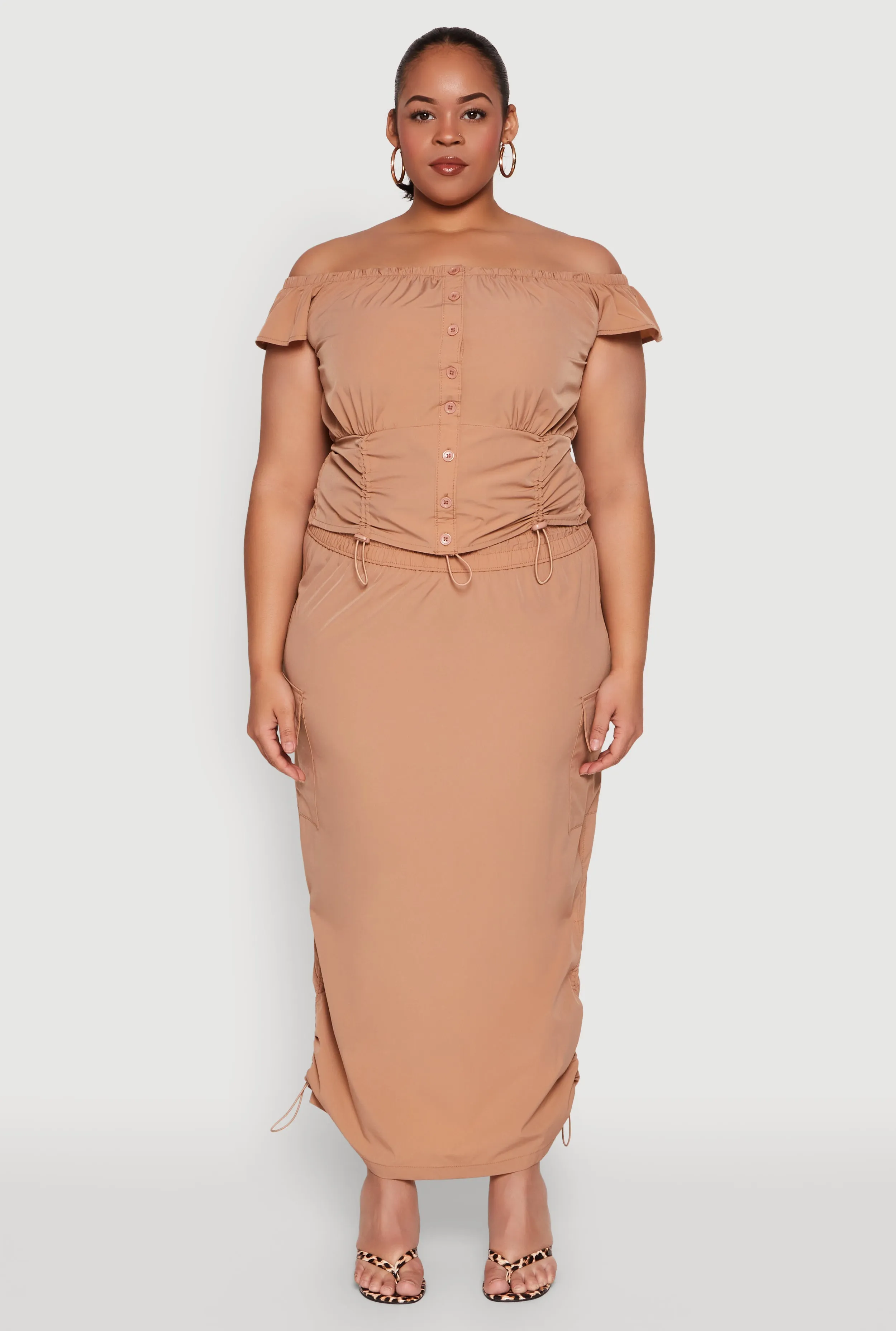 Plus Size Nylon Toggle Drawstring Off the Shoulder Top sold by Rainbow product image thumbnail 3