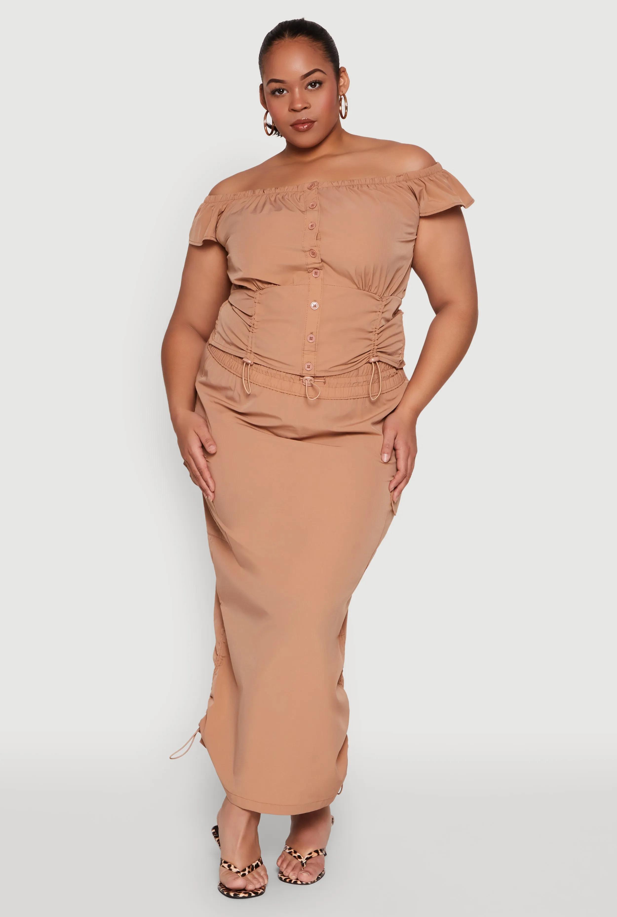 Plus Size Nylon Toggle Drawstring Off the Shoulder Top sold by Rainbow product image thumbnail 2