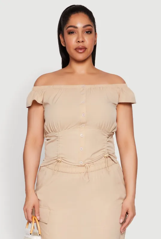 Plus Size Nylon Drawstring Off the Shoulder Top sold by Rainbow
