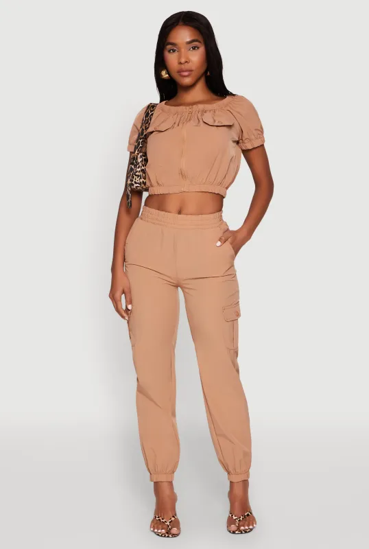 Smock Waist Cargo Joggers sold by Rainbow