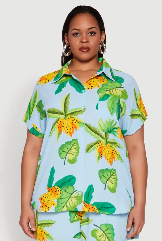 Plus Size Banana Tropical Print Shirt sold by Rainbow