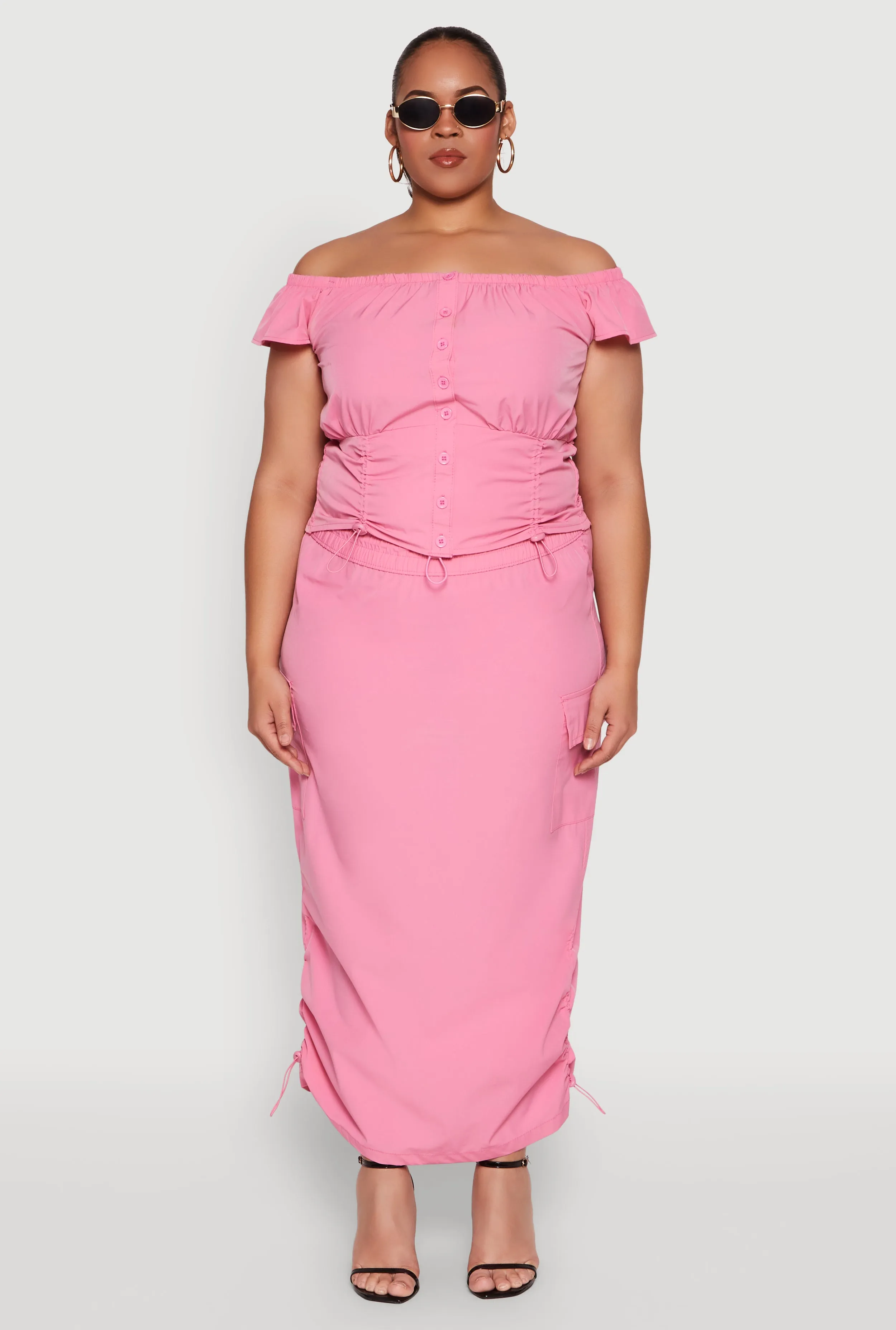 Plus Size Nylon Drawstring Cargo Maxi Skirt sold by Rainbow product image thumbnail 2