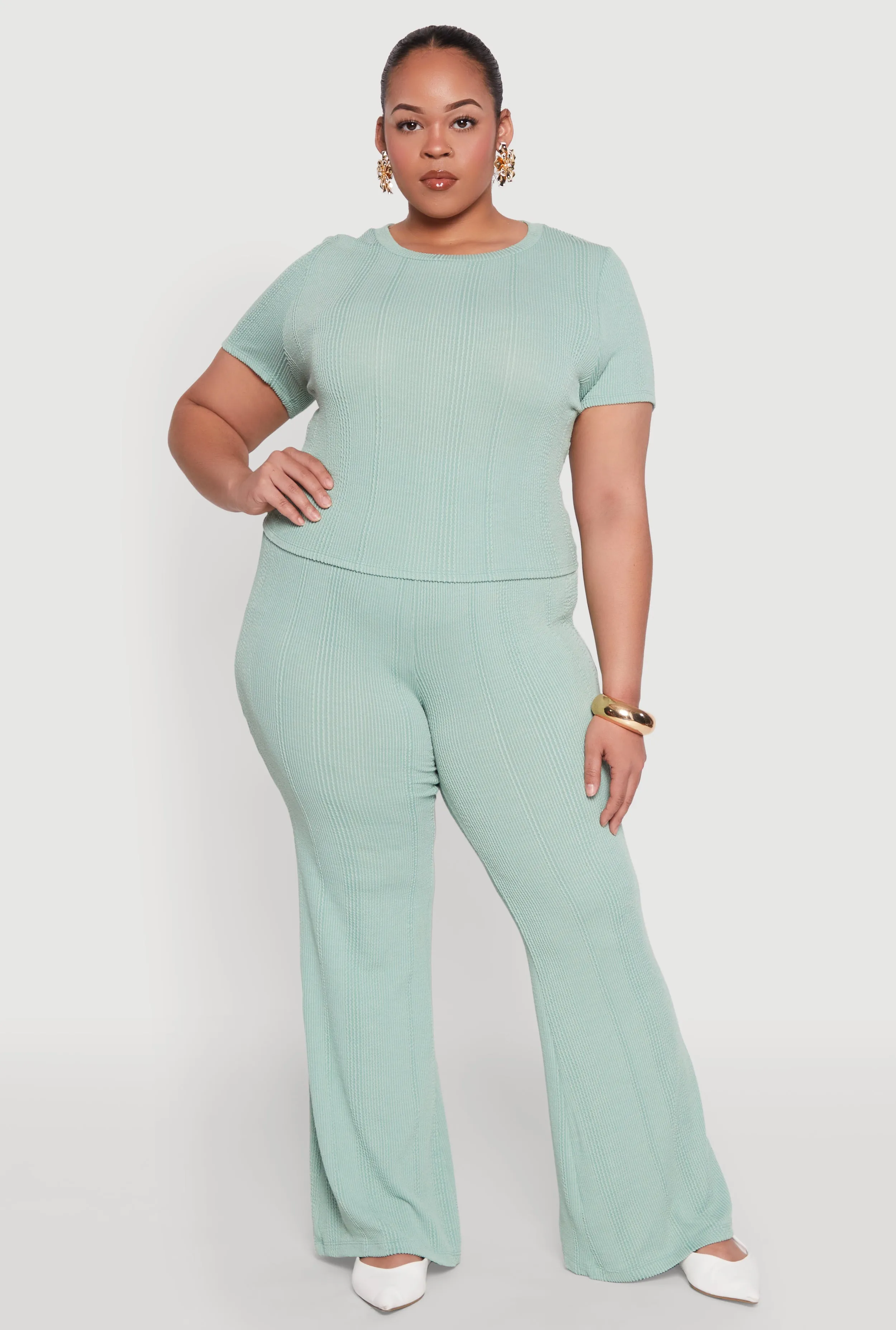 Plus Size Shadow Stripe Flared Pants sold by Rainbow