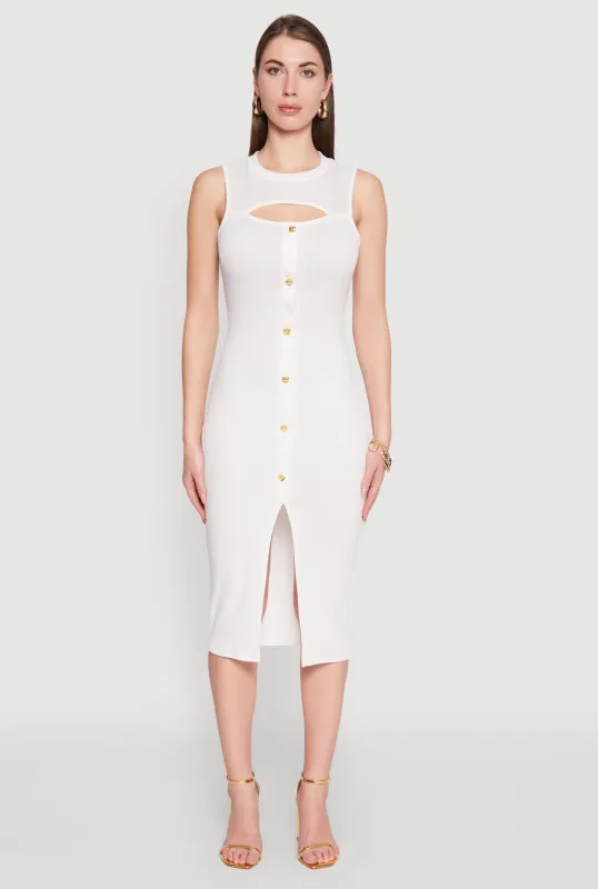 Rib Knit Slit Front Keyhole Midi Dress sold by Rainbow