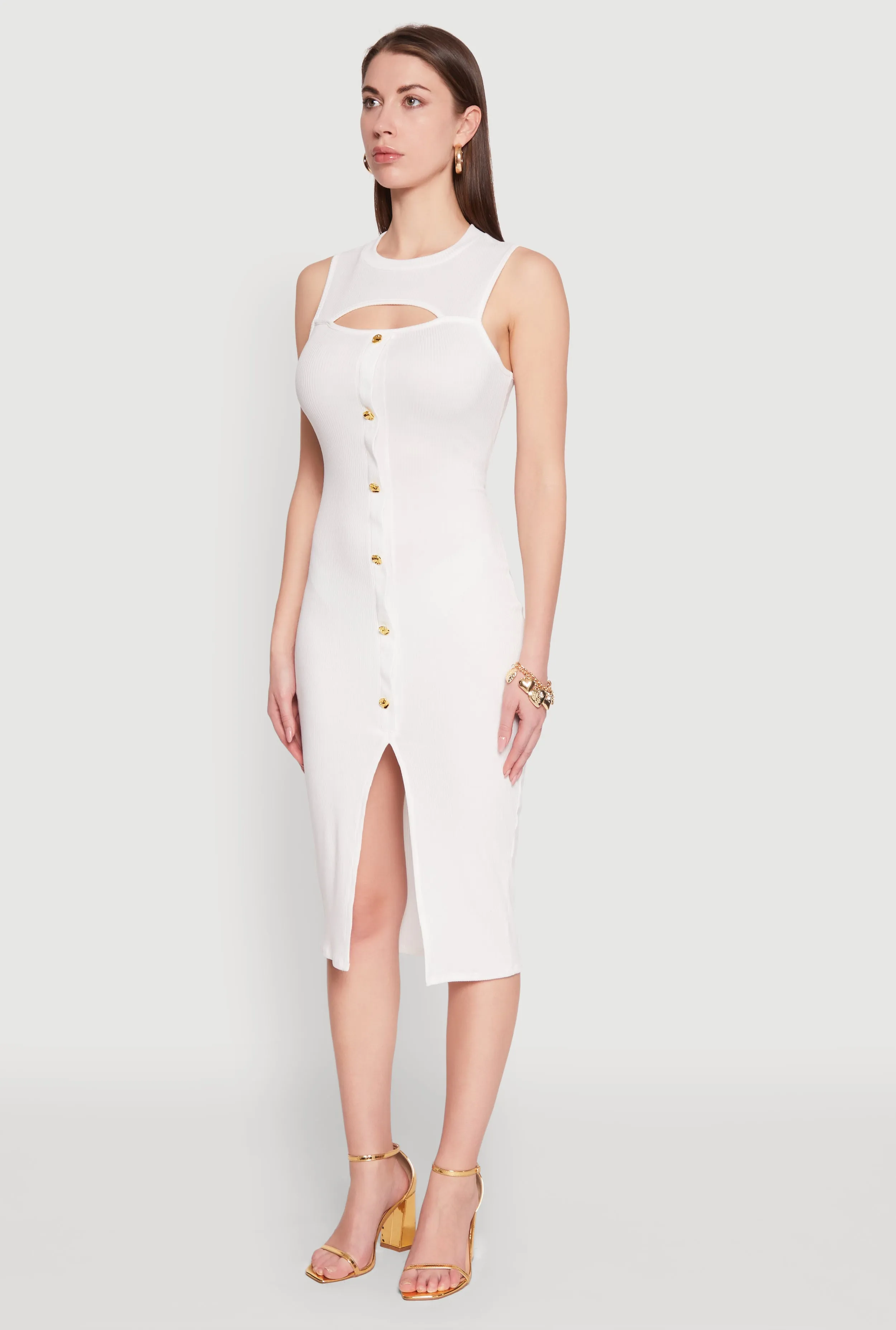 Rib Knit Slit Front Keyhole Midi Dress sold by Rainbow product image thumbnail 3