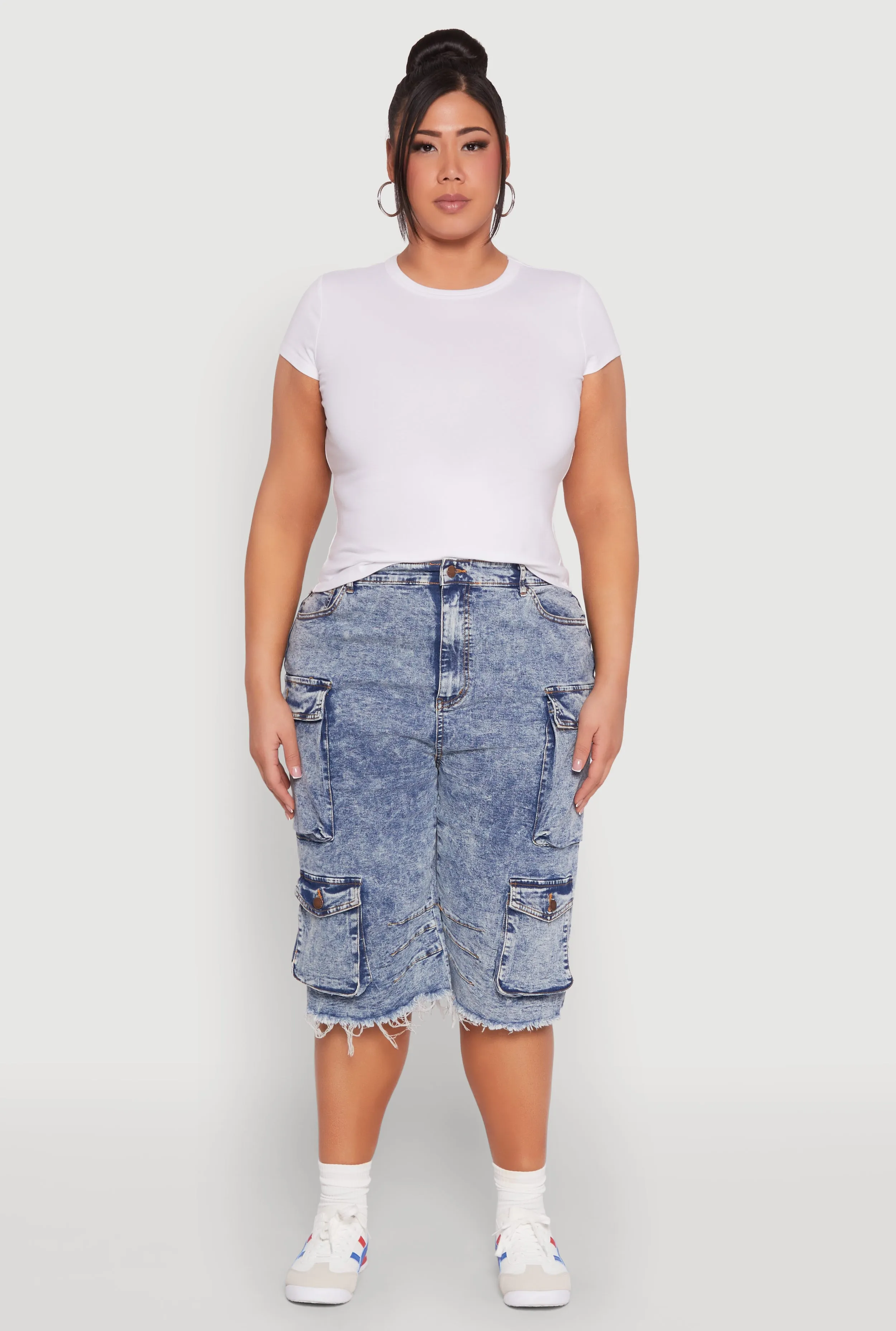 Plus Size Frayed Hem Cargo Bermuda Shorts sold by Rainbow product image thumbnail 2