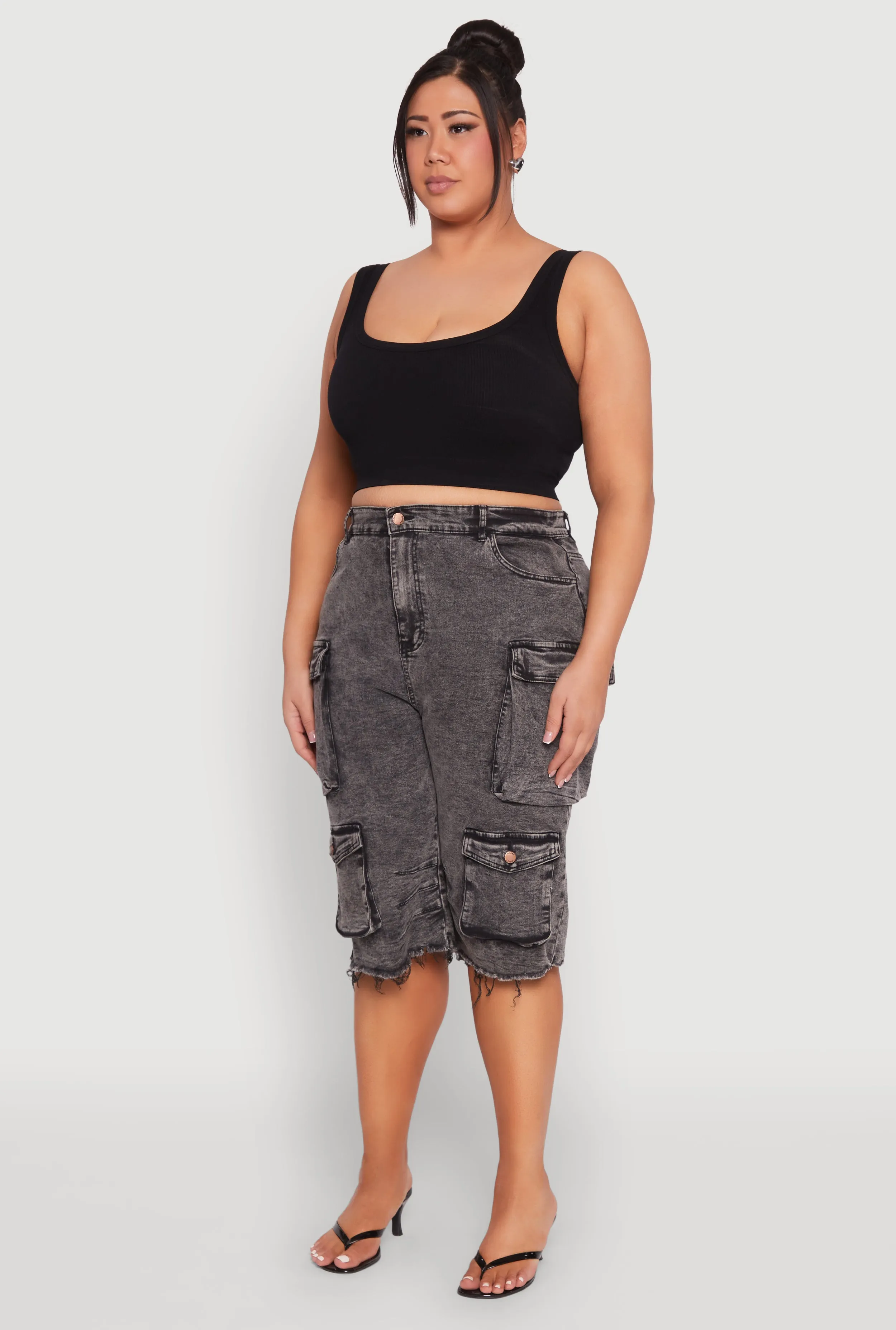 Plus Size Frayed Hem Cargo Bermuda Shorts sold by Rainbow product image thumbnail 3