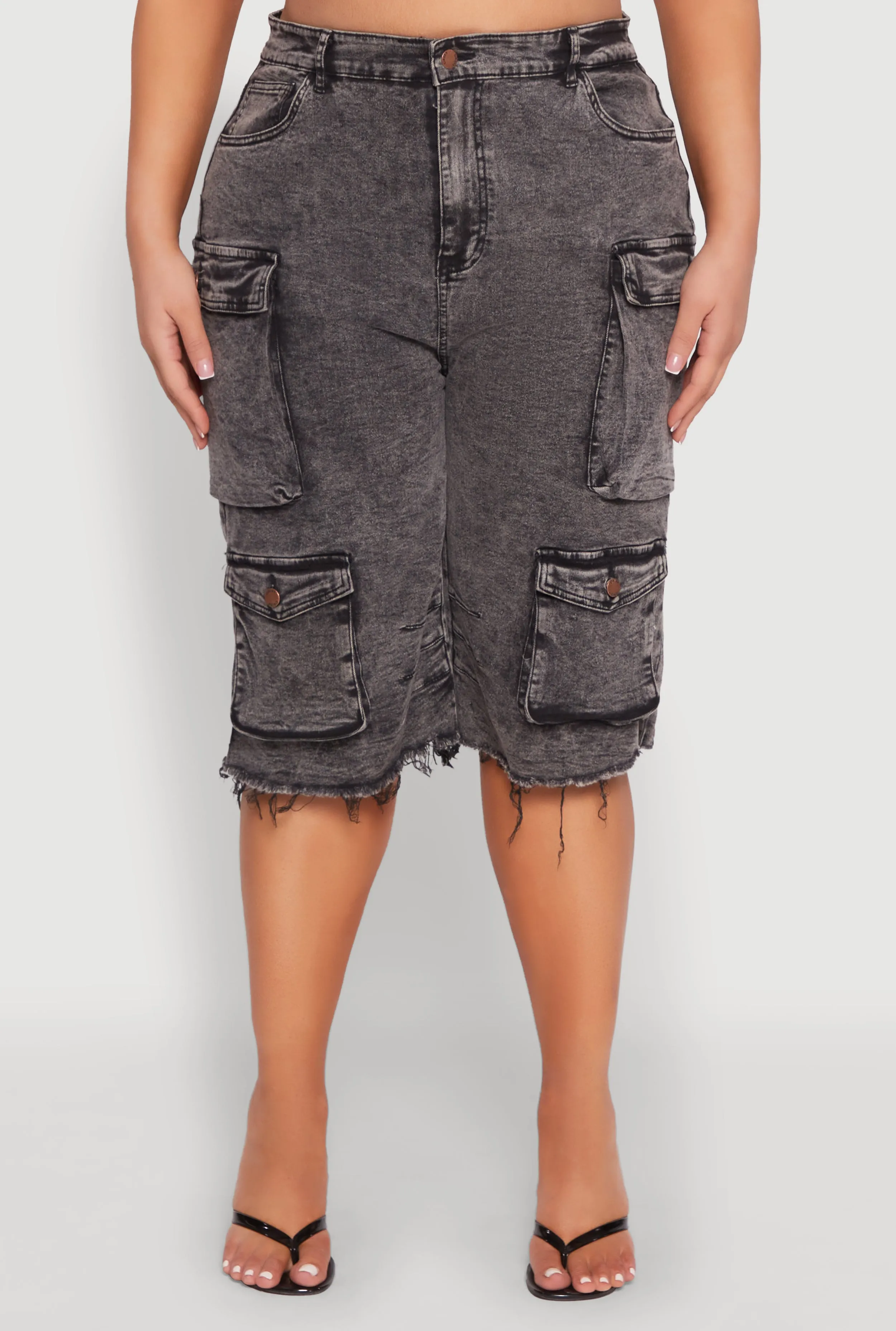 Plus Size Frayed Hem Cargo Bermuda Shorts sold by Rainbow product image thumbnail 5