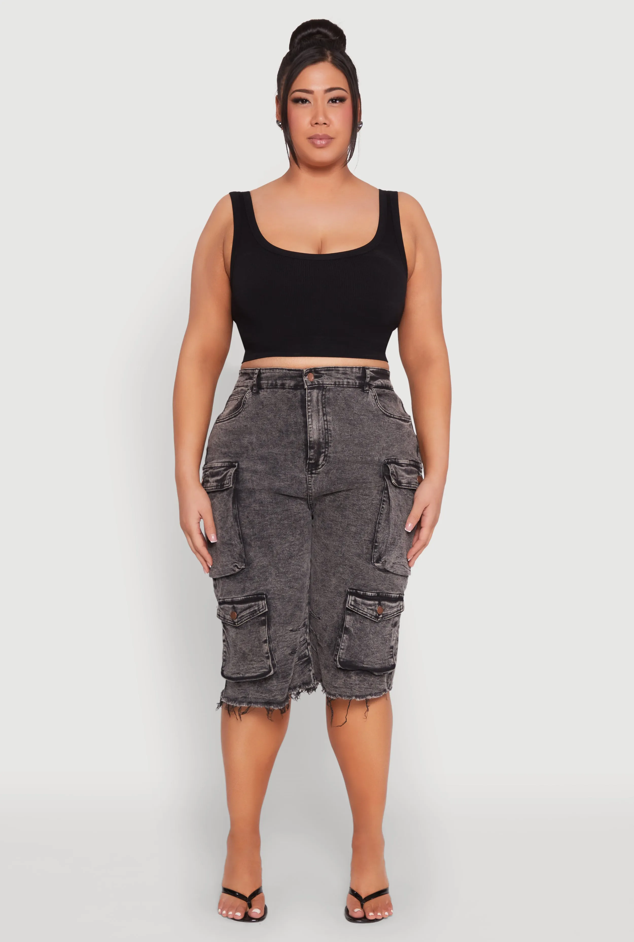 Plus Size Frayed Hem Cargo Bermuda Shorts sold by Rainbow product image thumbnail 2