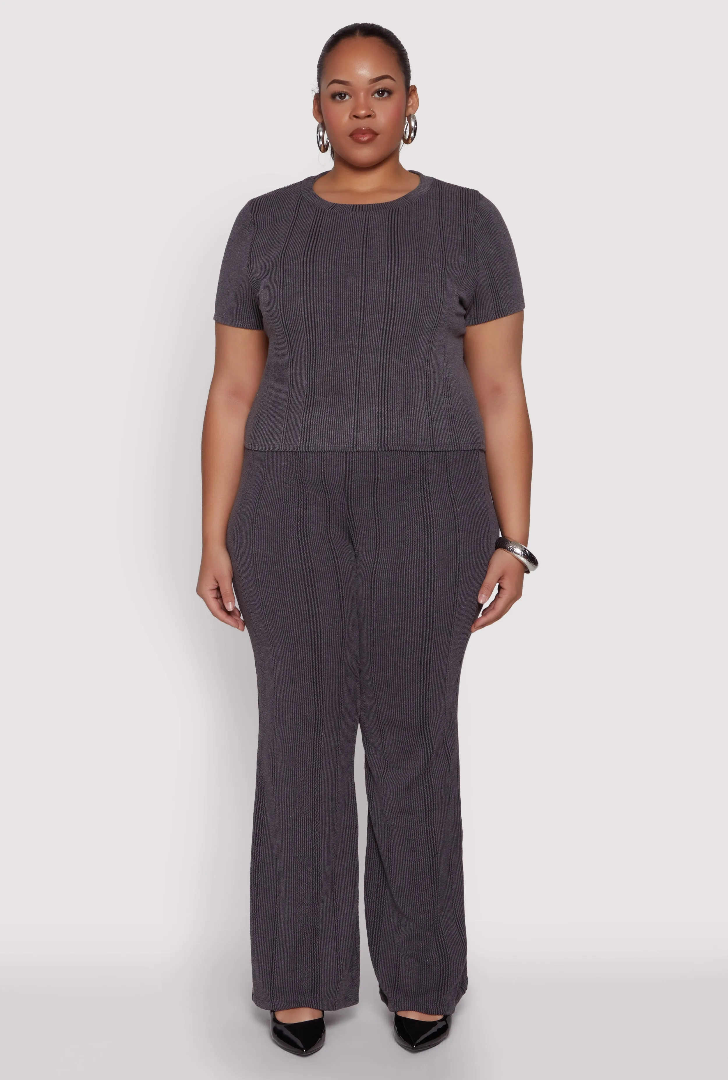 Plus Size Shadow Stripe Flared Pants sold by Rainbow