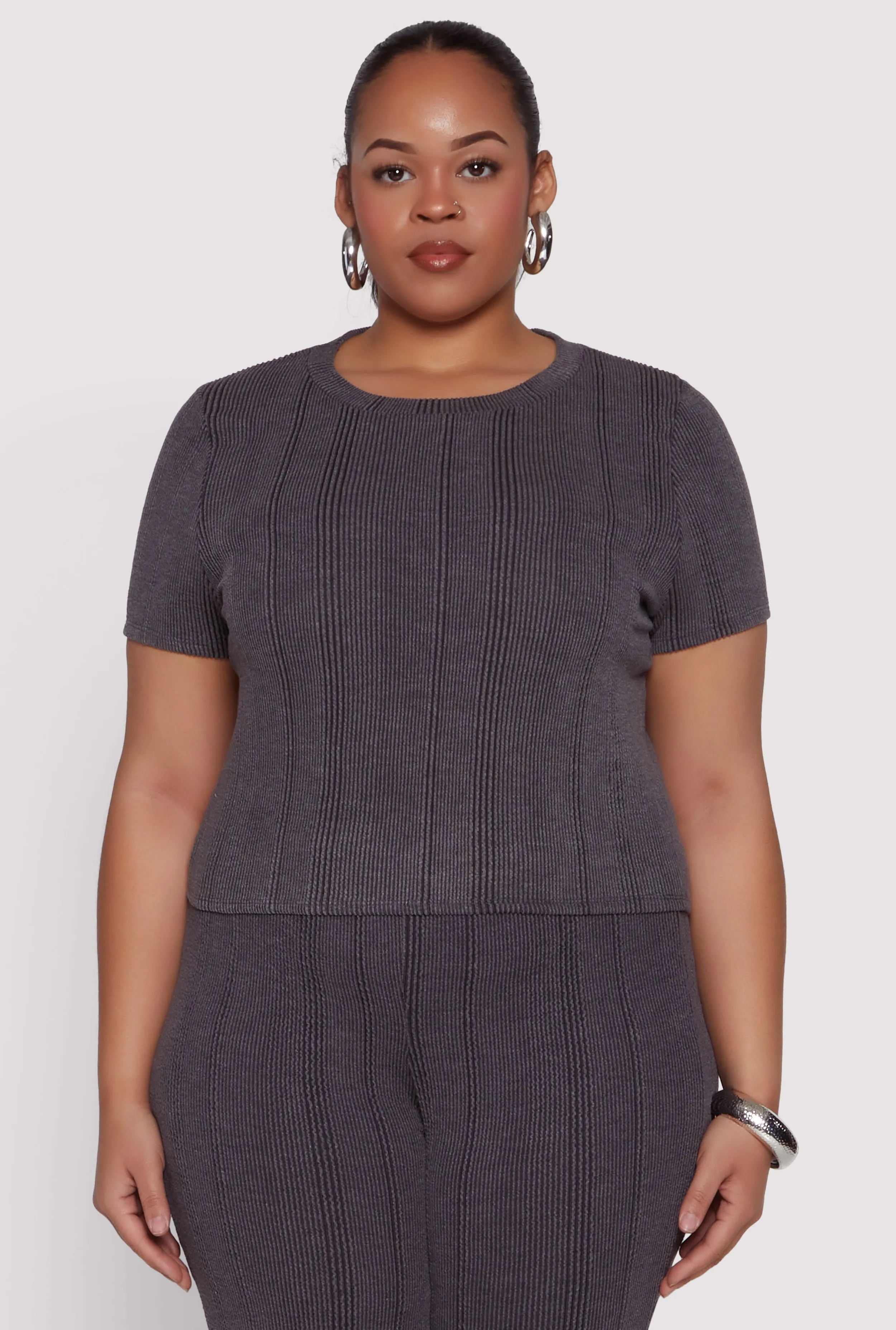 Plus Size Shadow Stripe Crop Top sold by Rainbow