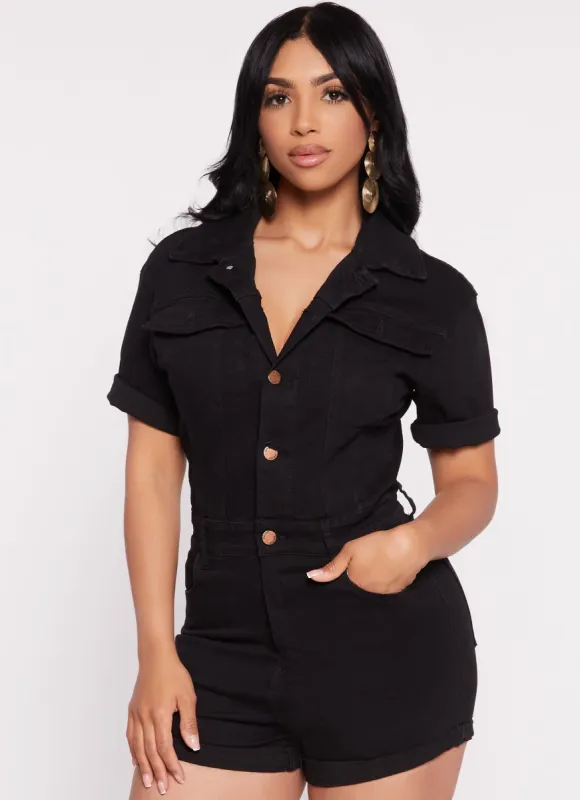 Daisy Short Sleeve Denim Romper sold by Rainbow