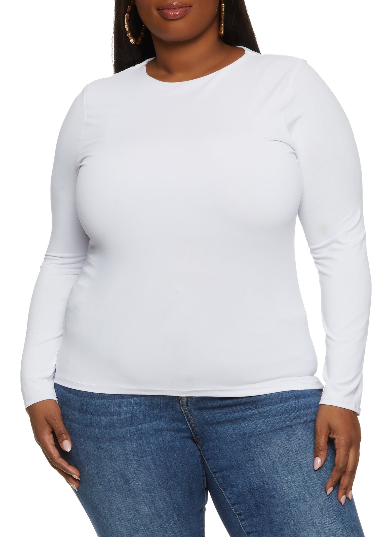 Plus Size Crew Neck Long Sleeve Top sold by Rainbow