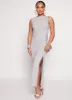 Haute Monde Mesh High Cowl Neck Side Slit Maxi Dress sold by Rainbow