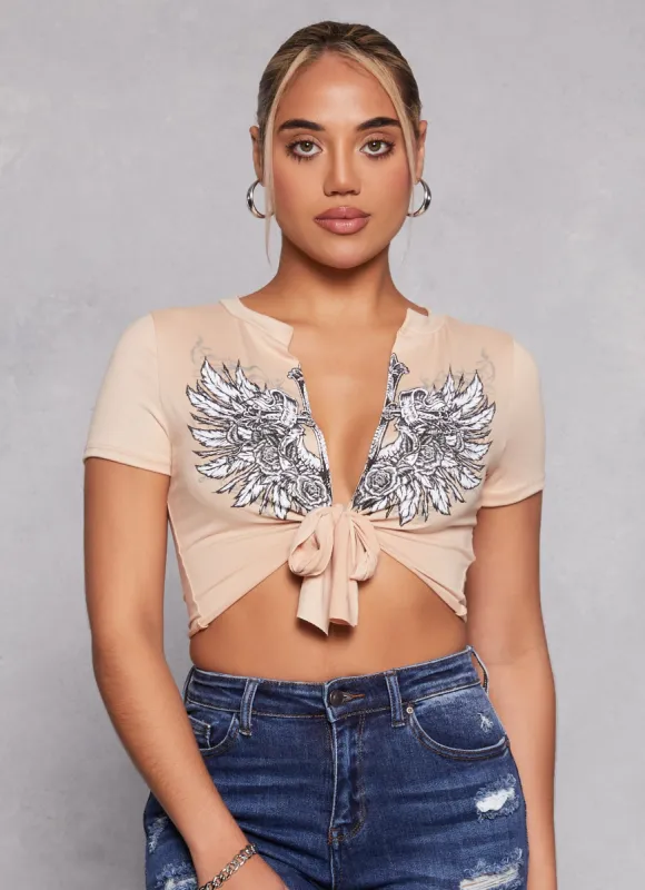 Cross Wings Tie Front Graphic Tee sold by Rainbow