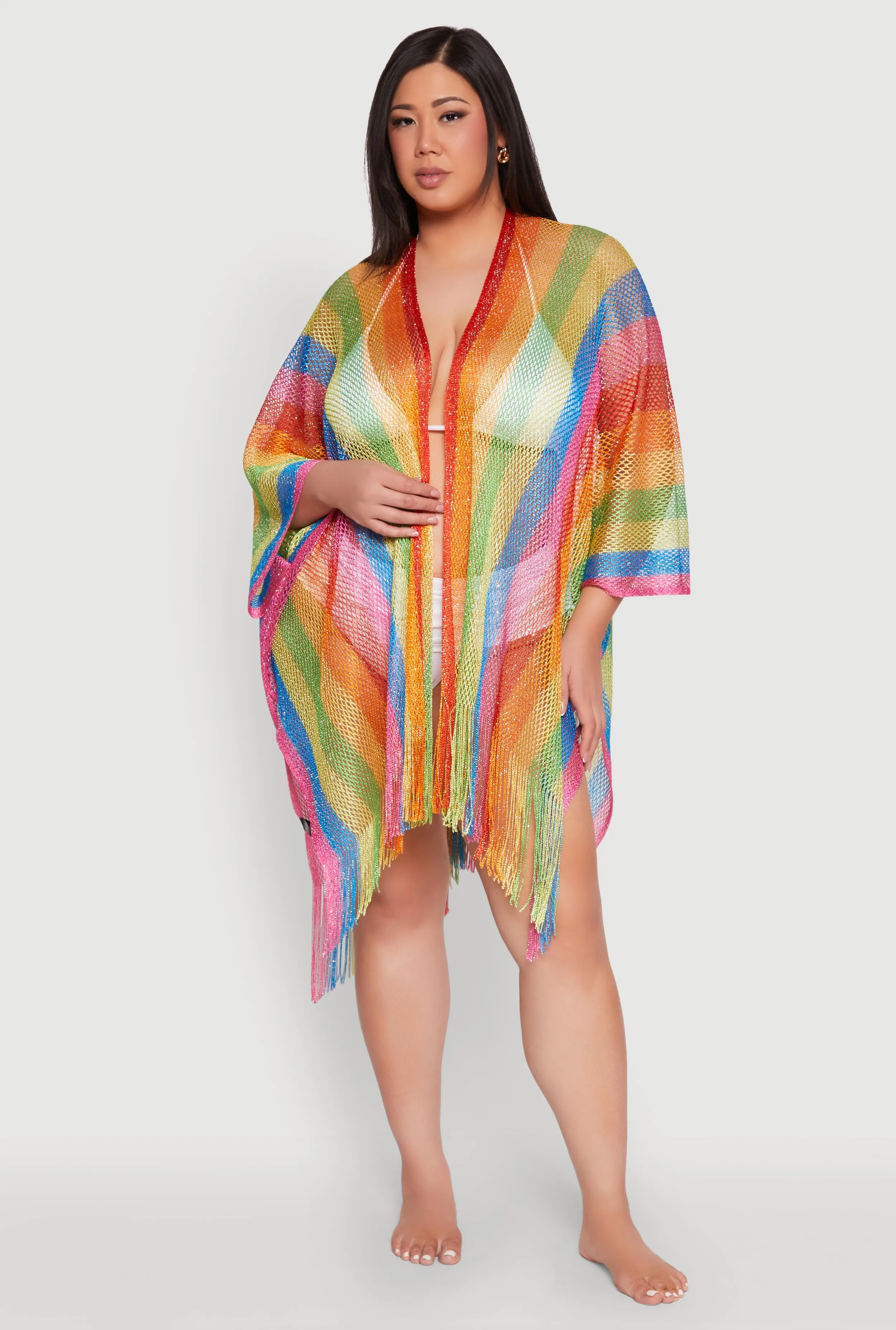 Rainbow Stripe Cover Up Kimono sold by Rainbow product image thumbnail 2