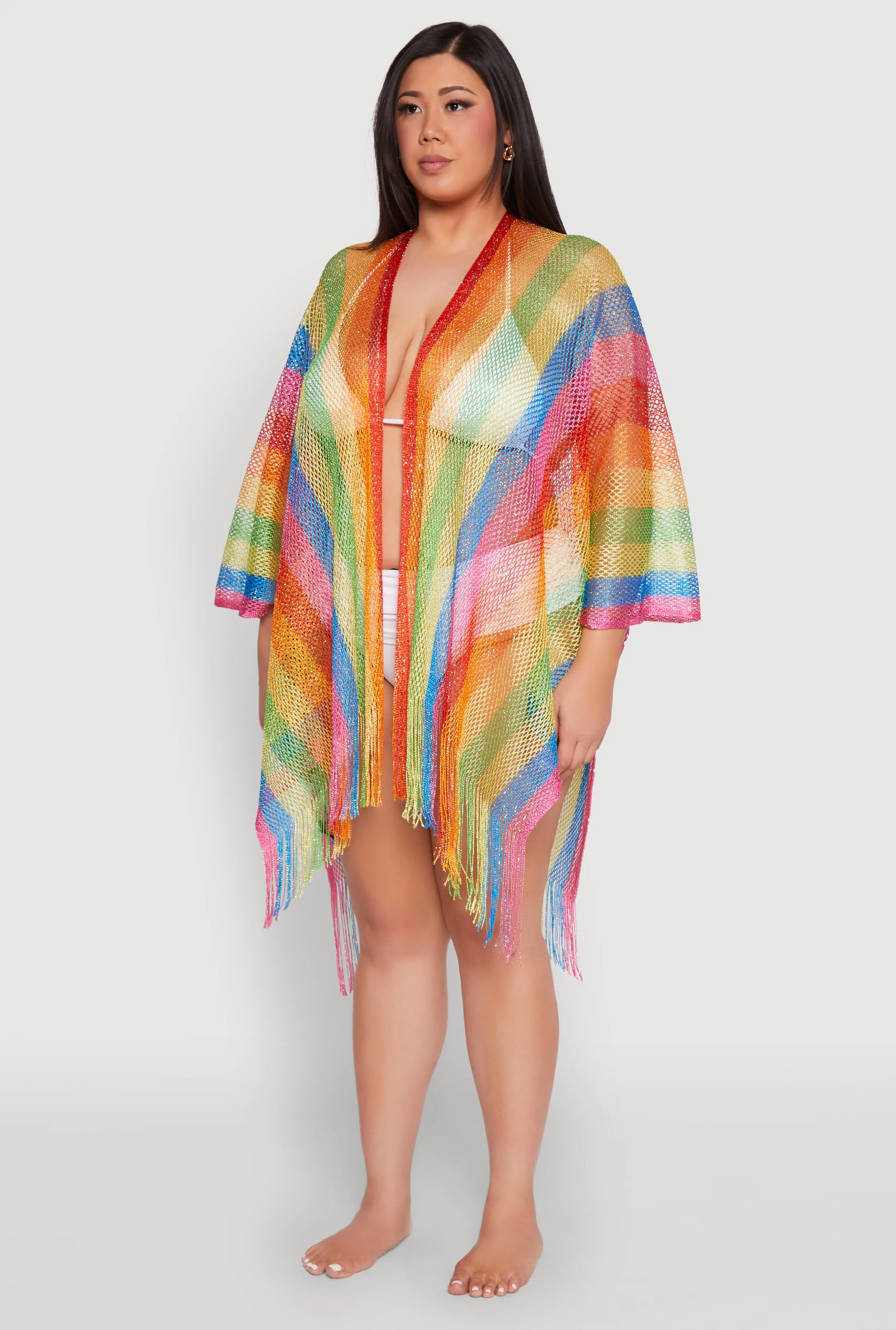 Rainbow Stripe Cover Up Kimono sold by Rainbow product image thumbnail 3
