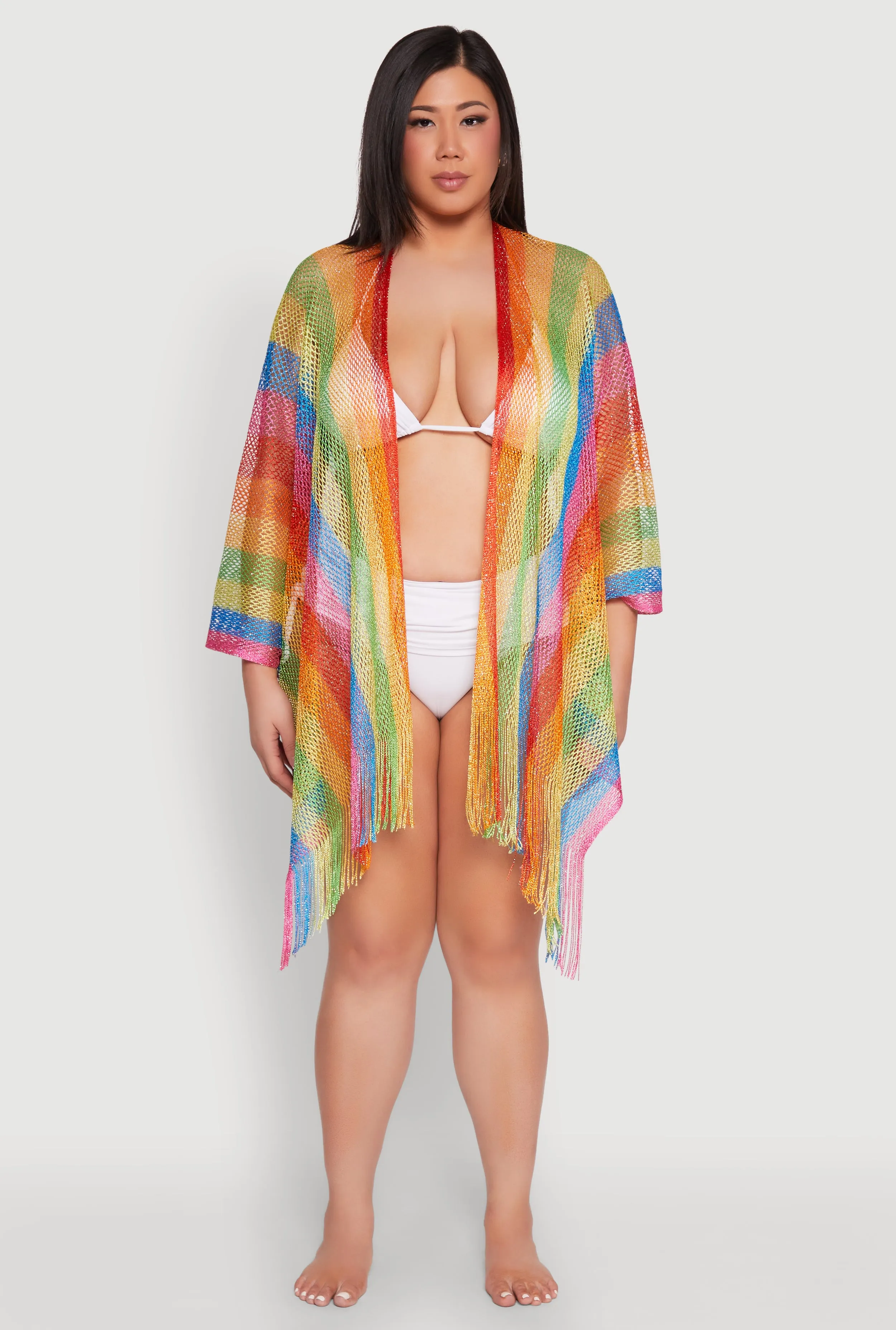 Rainbow Stripe Cover Up Kimono sold by Rainbow