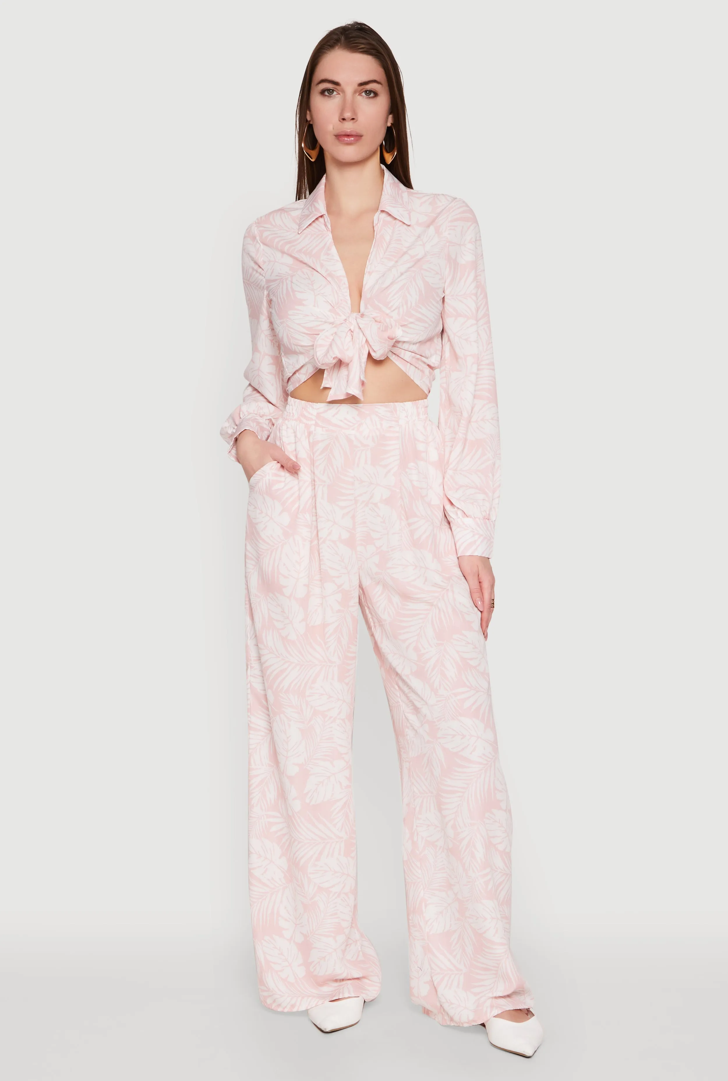 Airy Leaf Print Palazzo Pants sold by Rainbow