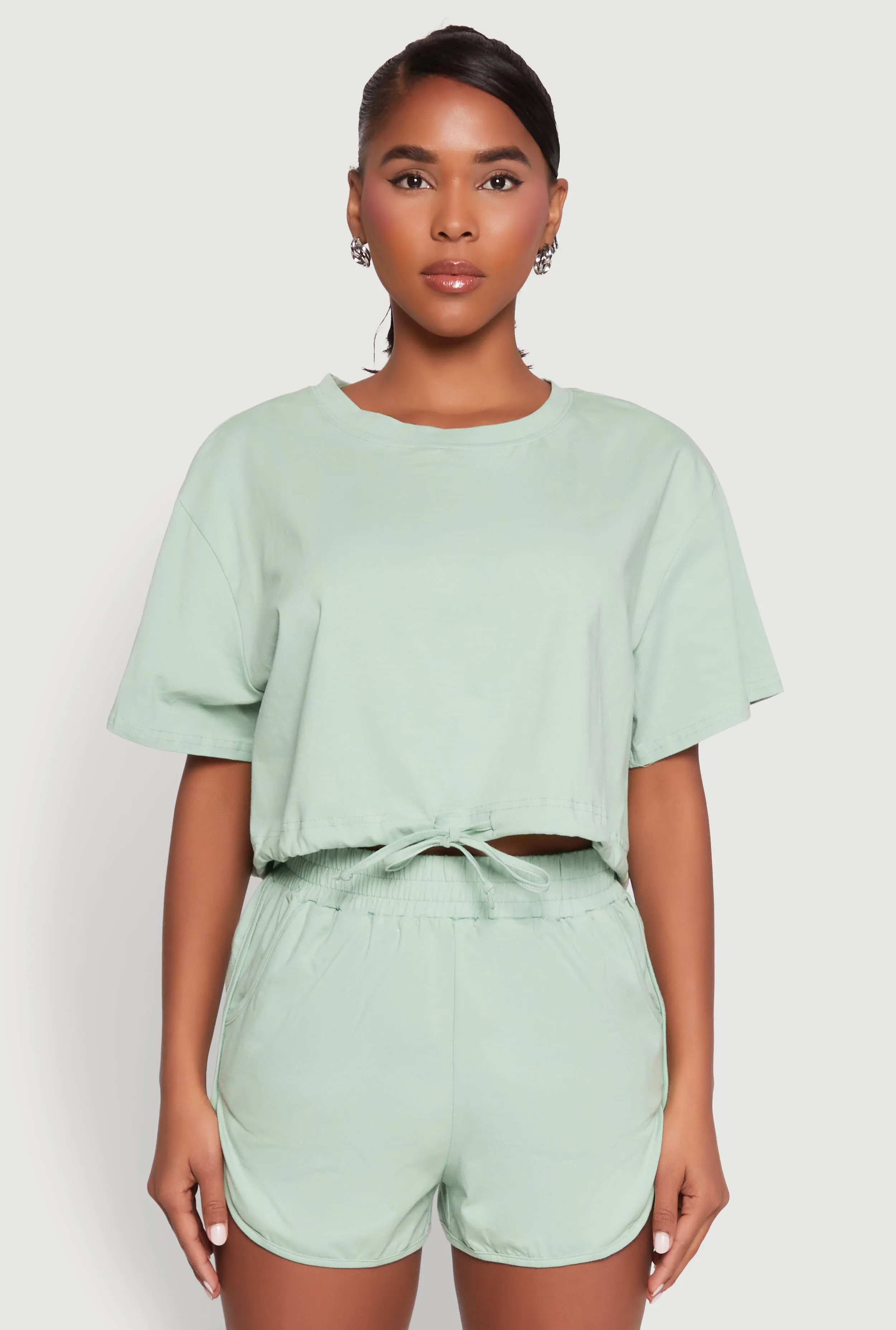 Daisy Short Sleeve Drawstring Hem Crop Top sold by Rainbow