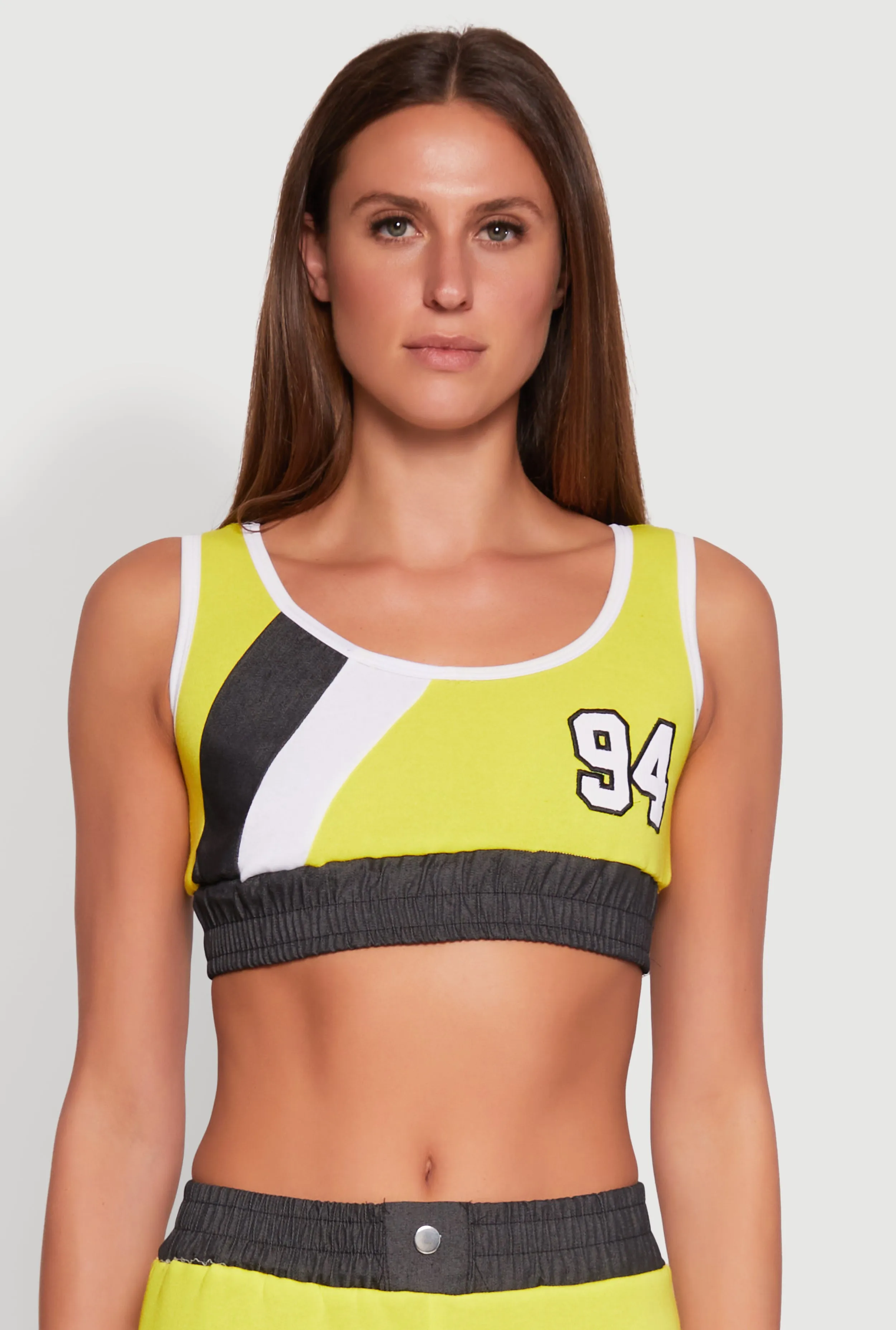 94 Graphic Denim Trim Crop Top sold by Rainbow