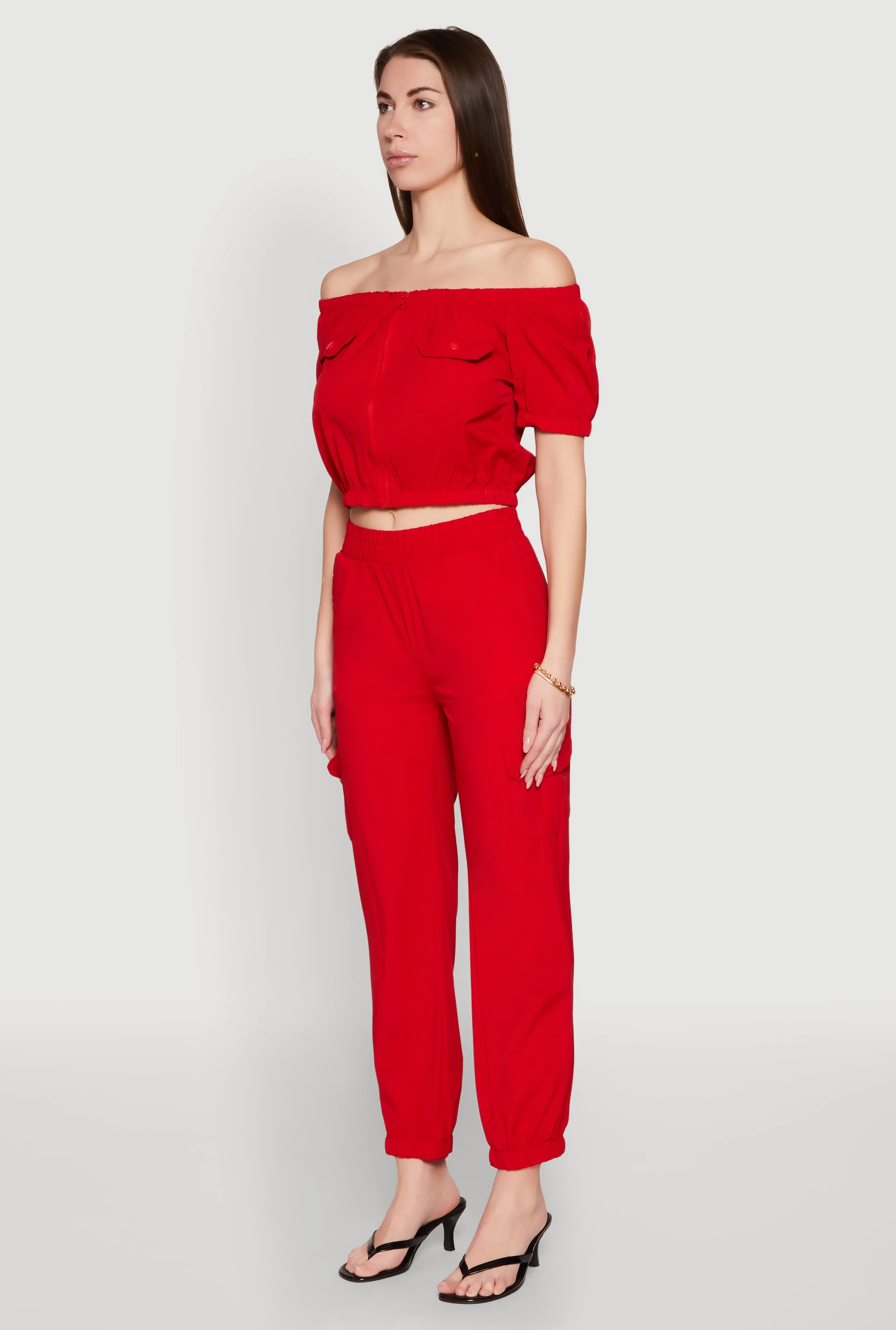 Zip Front Bubble Sleeve Crop Top sold by Rainbow product image thumbnail 5