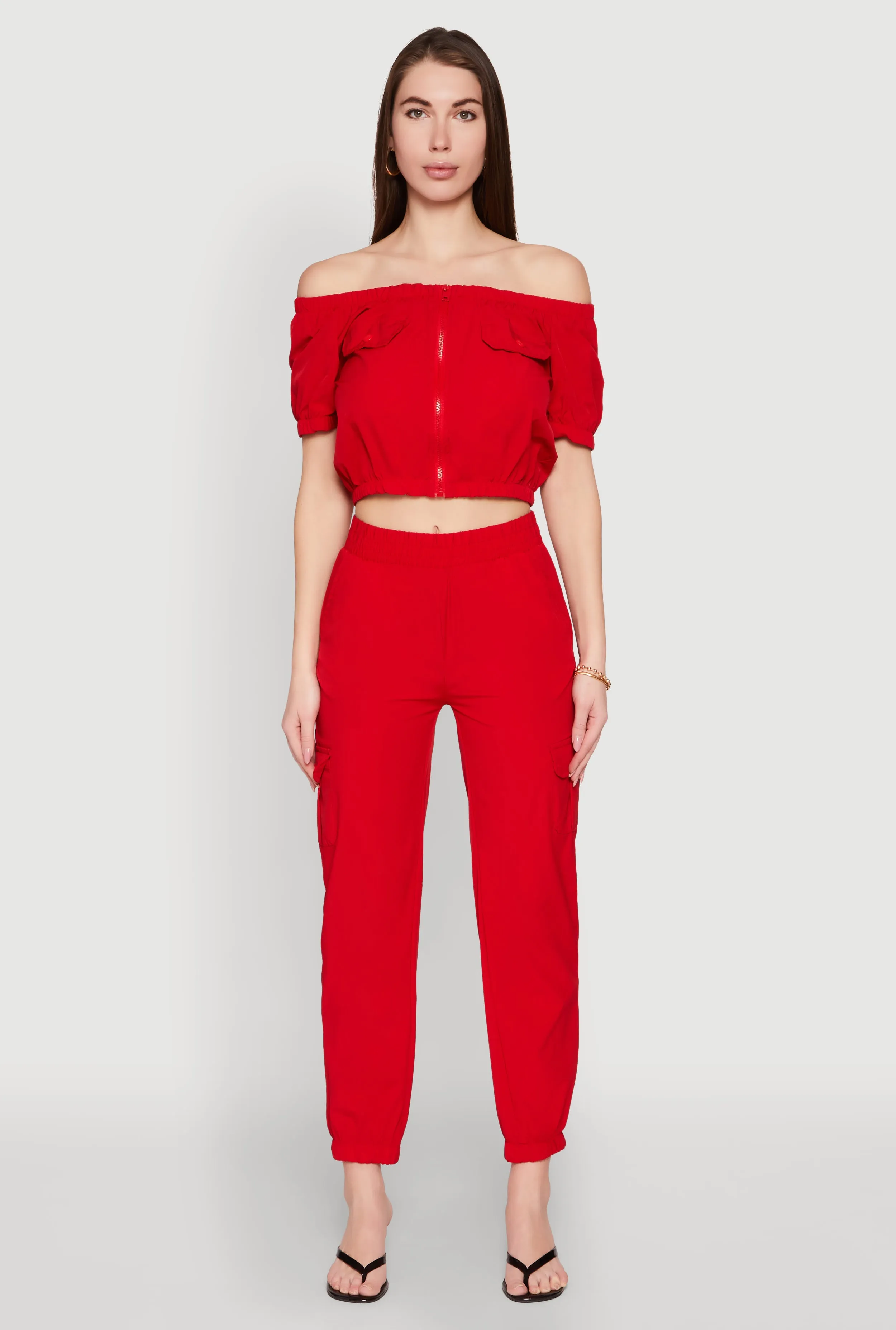 Zip Front Bubble Sleeve Crop Top sold by Rainbow product image thumbnail 3