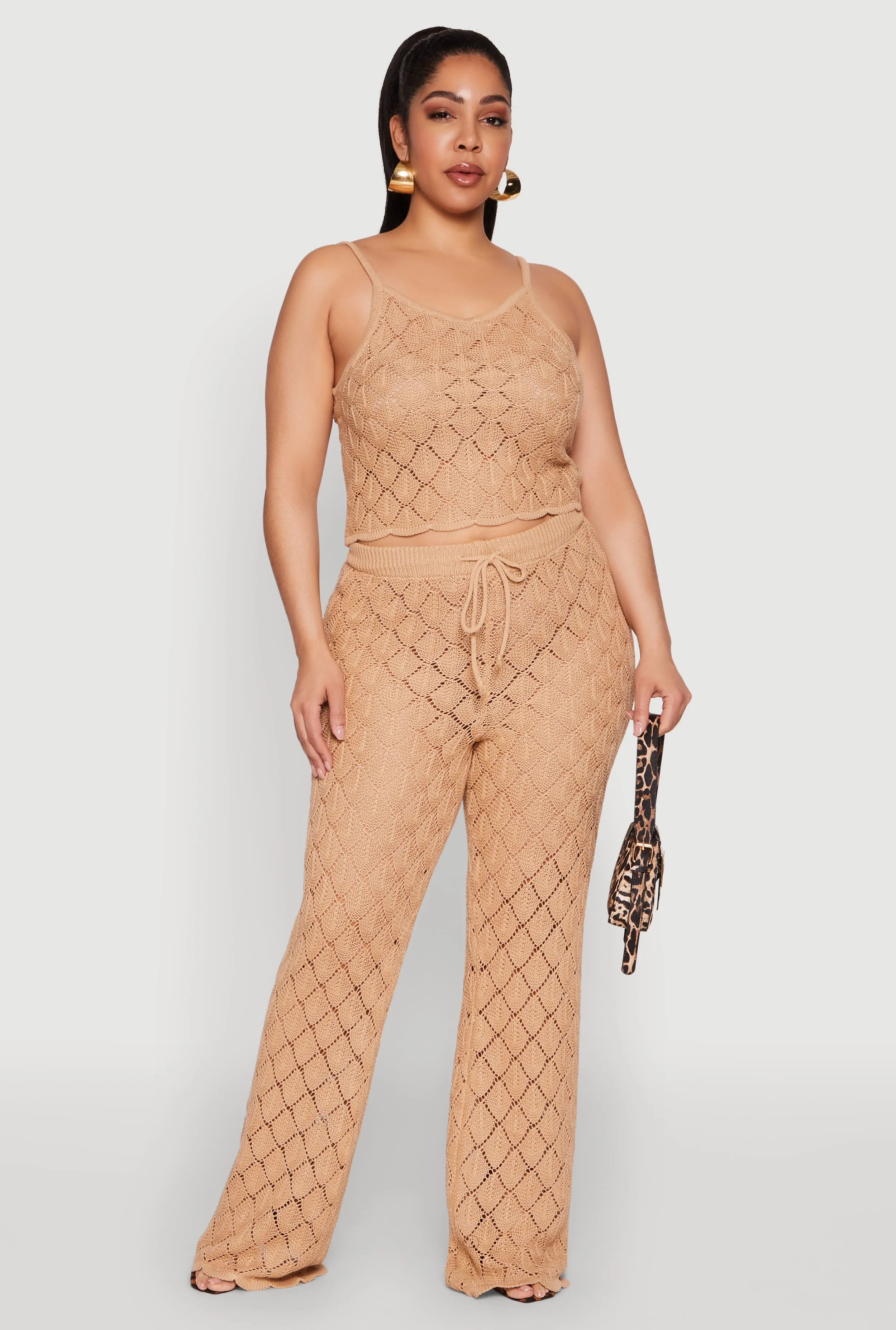 Plus Size Crochet Diamond Knit Pants sold by Rainbow