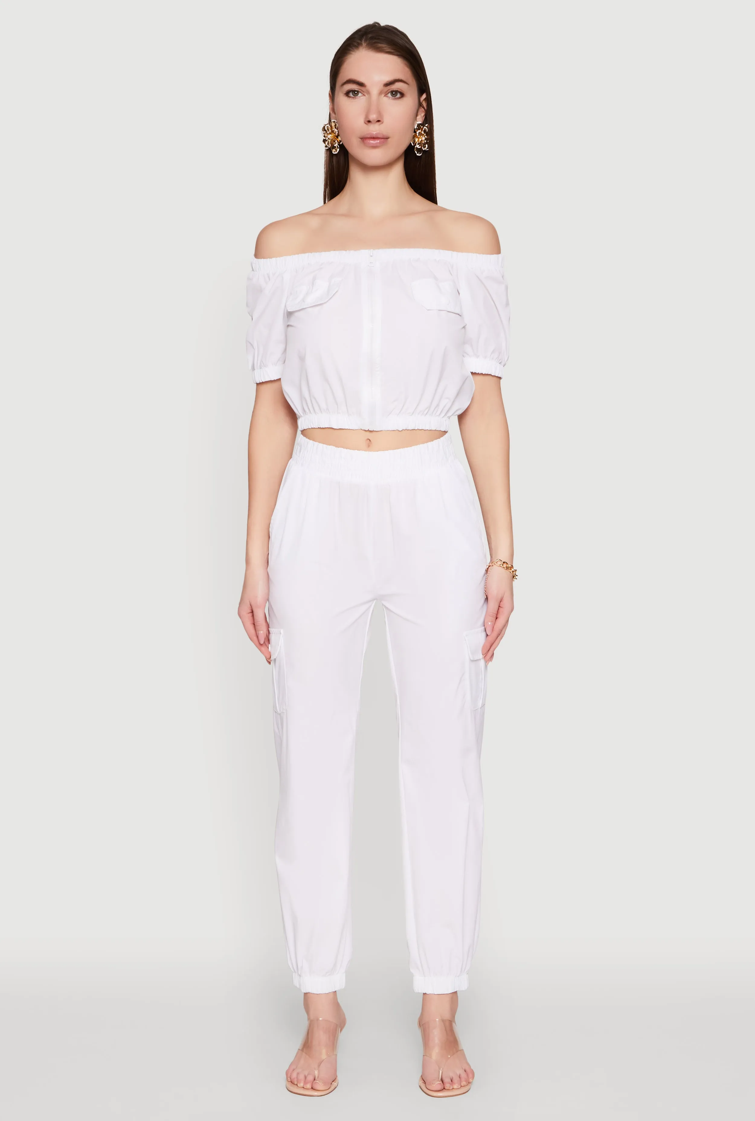 Puff Sleeve Zip Front Crop Top sold by Rainbow product image thumbnail 3