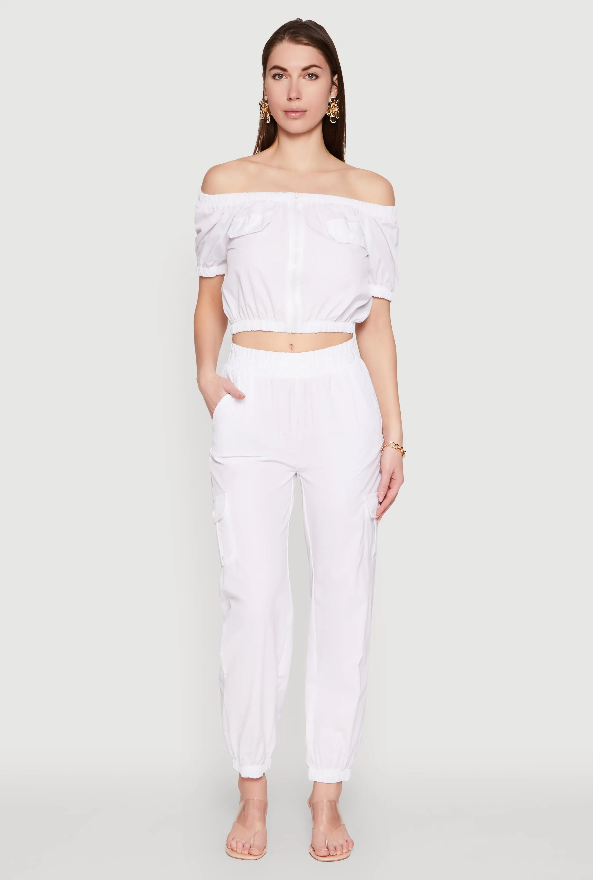 Puff Sleeve Zip Front Crop Top sold by Rainbow product image thumbnail 2