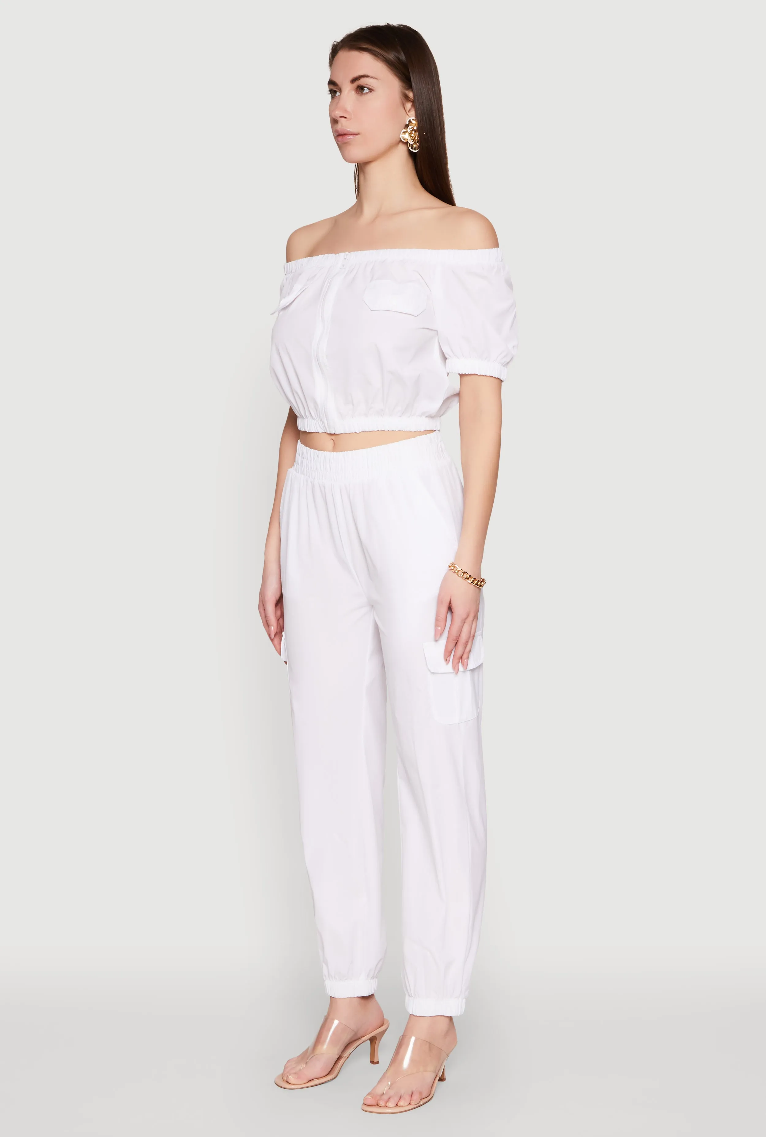 Puff Sleeve Zip Front Crop Top sold by Rainbow product image thumbnail 5