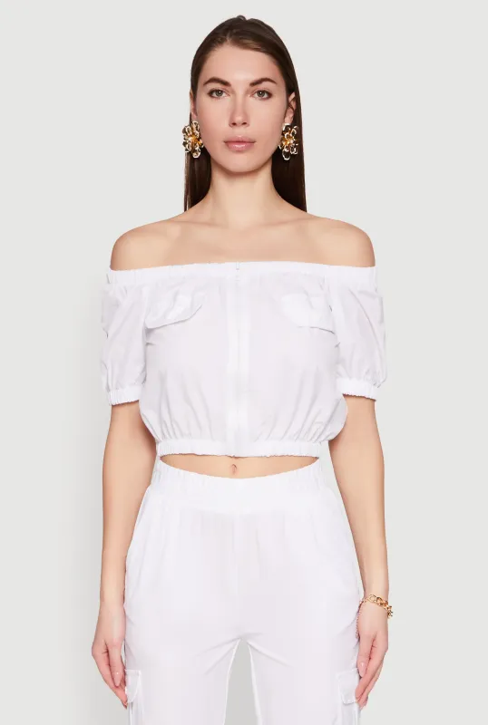 Puff Sleeve Zip Front Crop Top sold by Rainbow