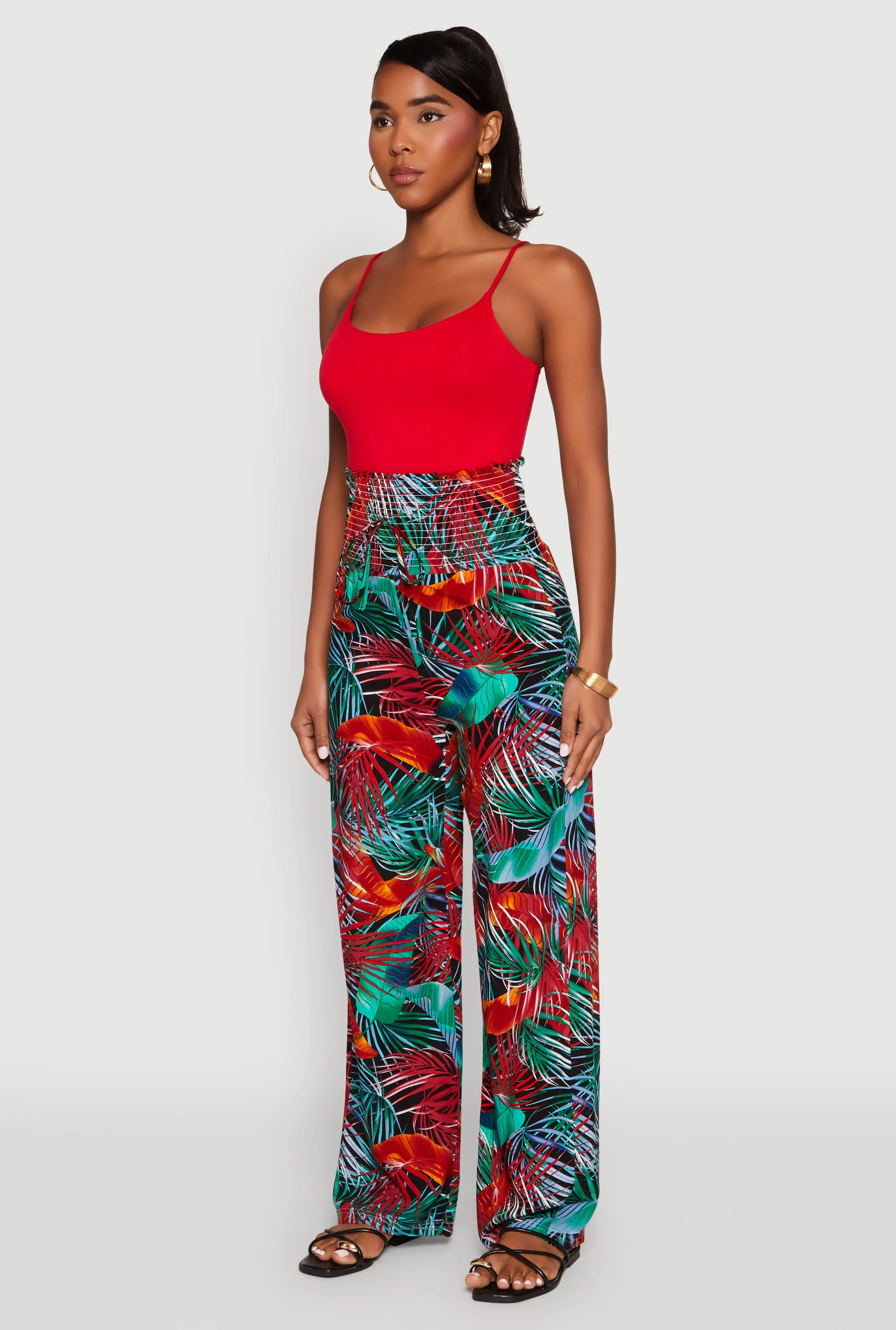 Tropical Leaf Print Palazzo Pants sold by Rainbow product image thumbnail 3