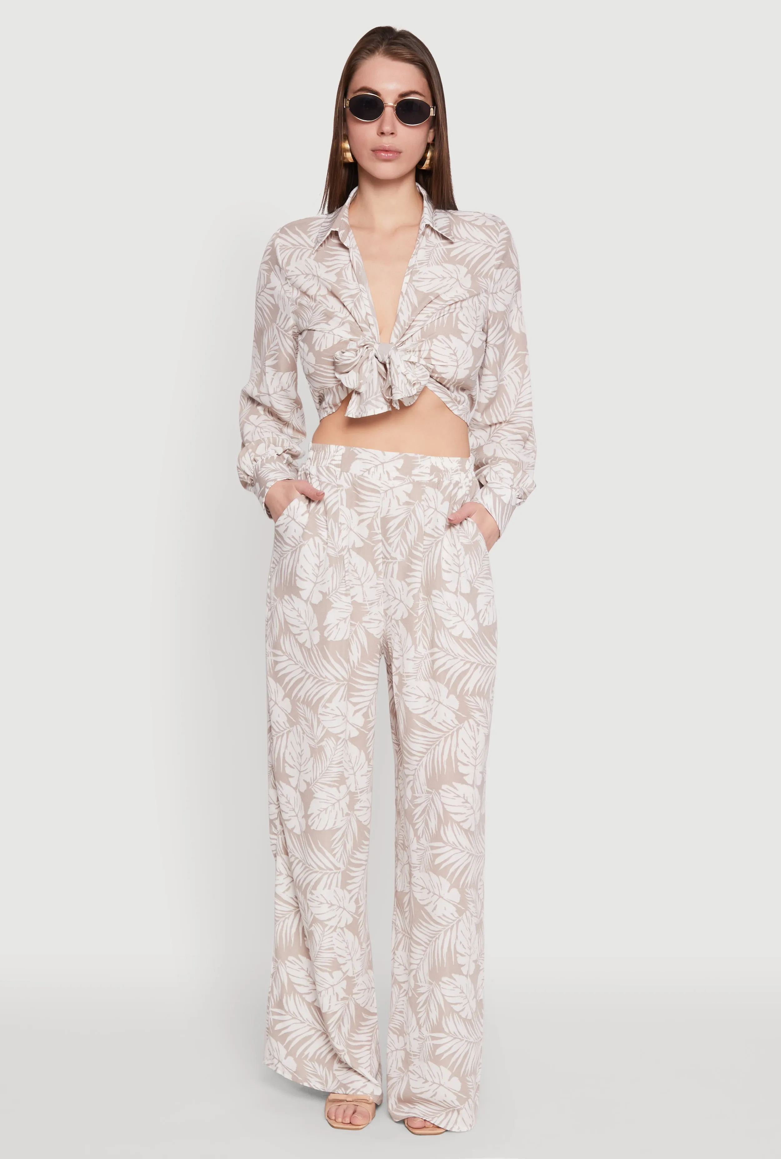 Airy Leaf Print Palazzo Pants sold by Rainbow