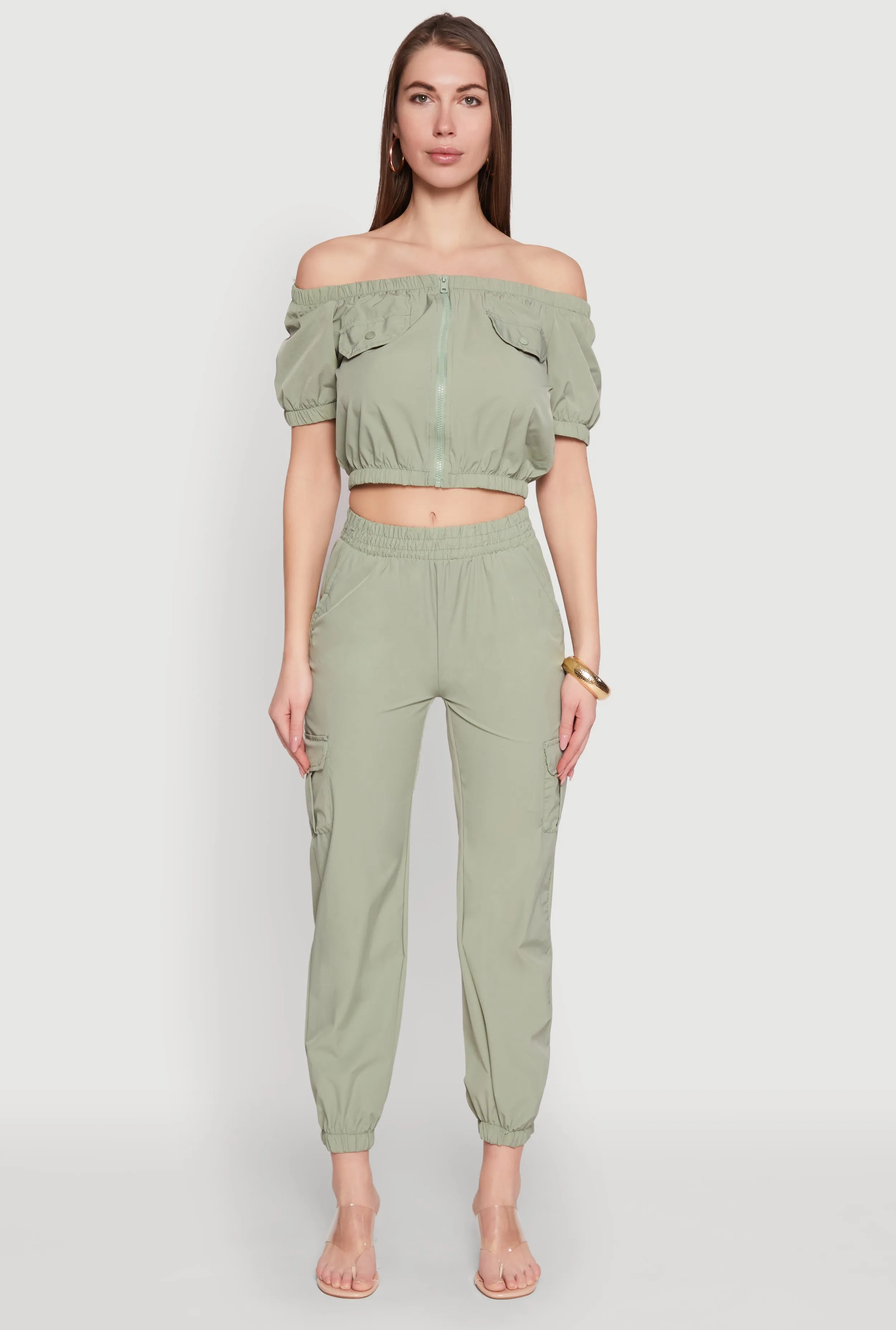 Zip Front Bubble Sleeve Crop Top sold by Rainbow product image thumbnail 3