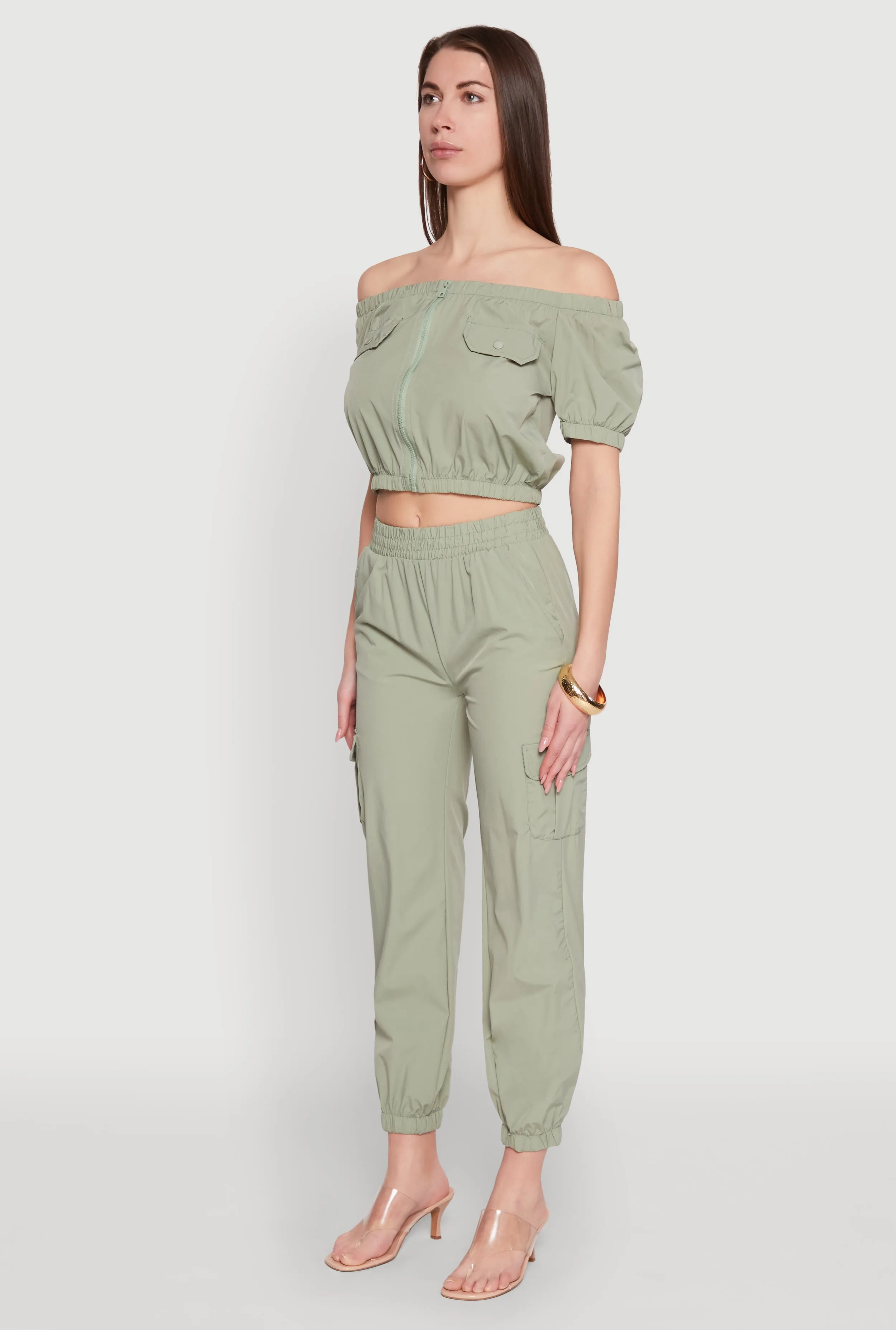 Zip Front Bubble Sleeve Crop Top sold by Rainbow product image thumbnail 5