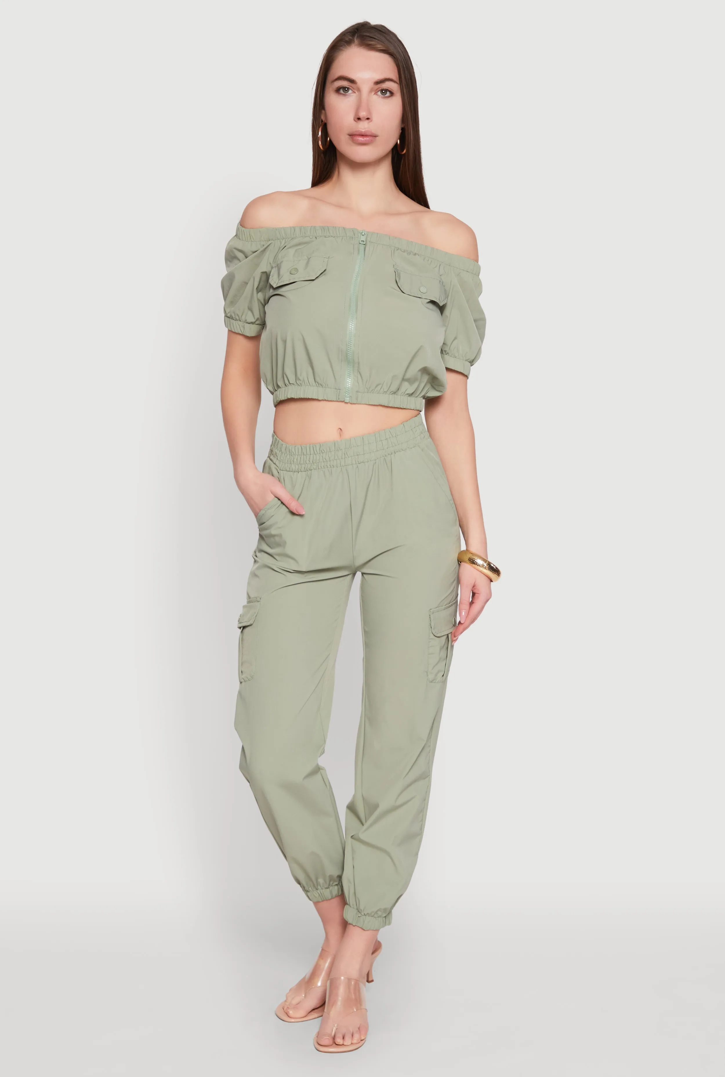 Zip Front Bubble Sleeve Crop Top sold by Rainbow product image thumbnail 2
