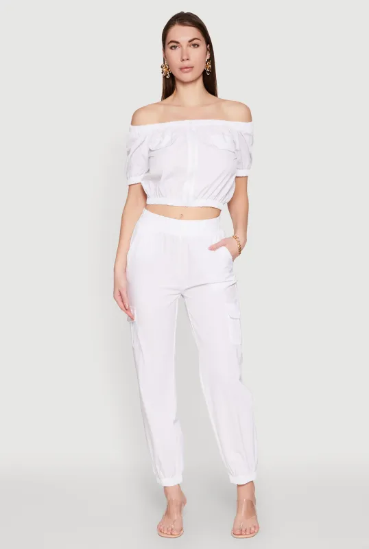 Smocked High Waisted Cargo Joggers sold by Rainbow