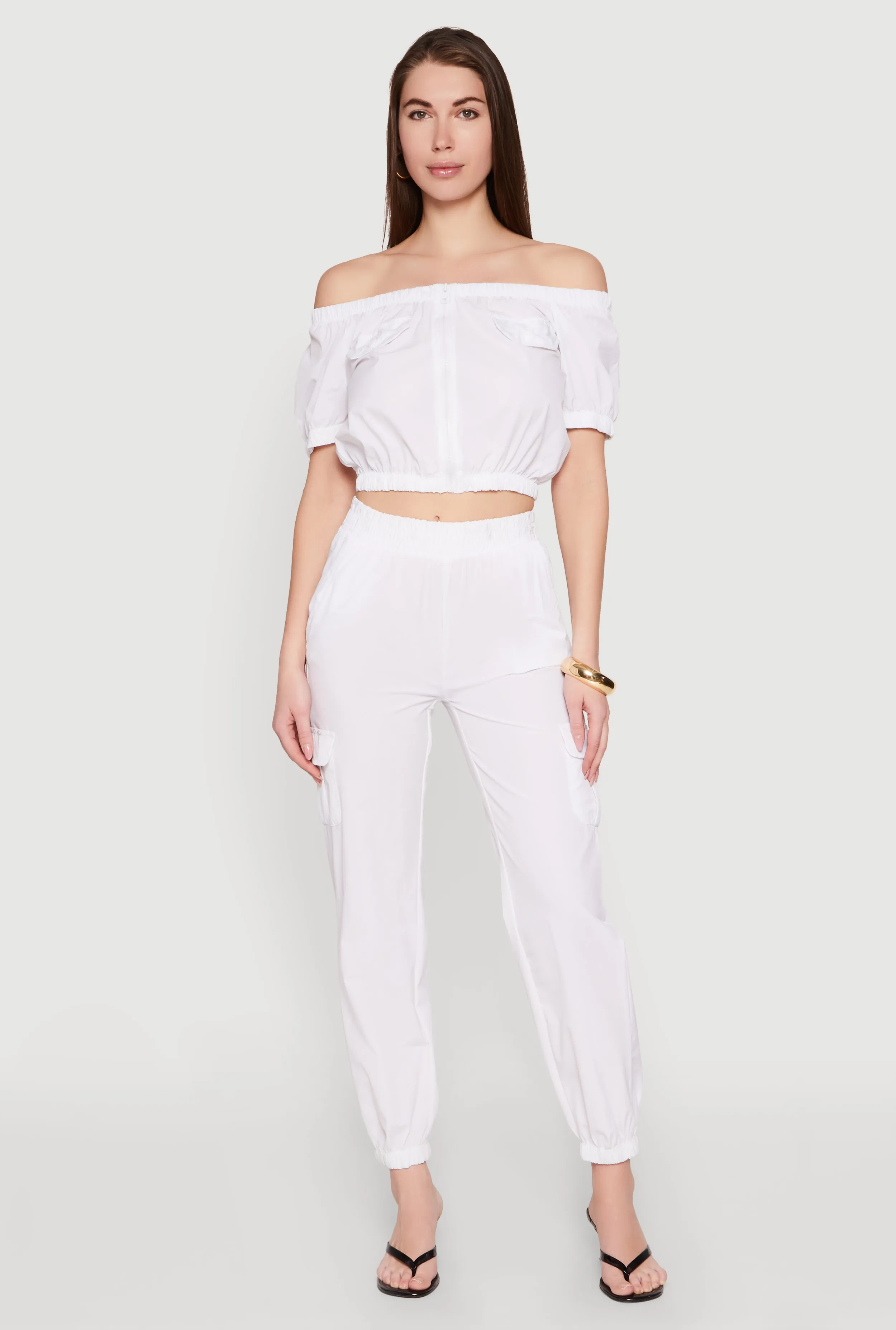 Zip Front Bubble Sleeve Crop Top sold by Rainbow product image thumbnail 2