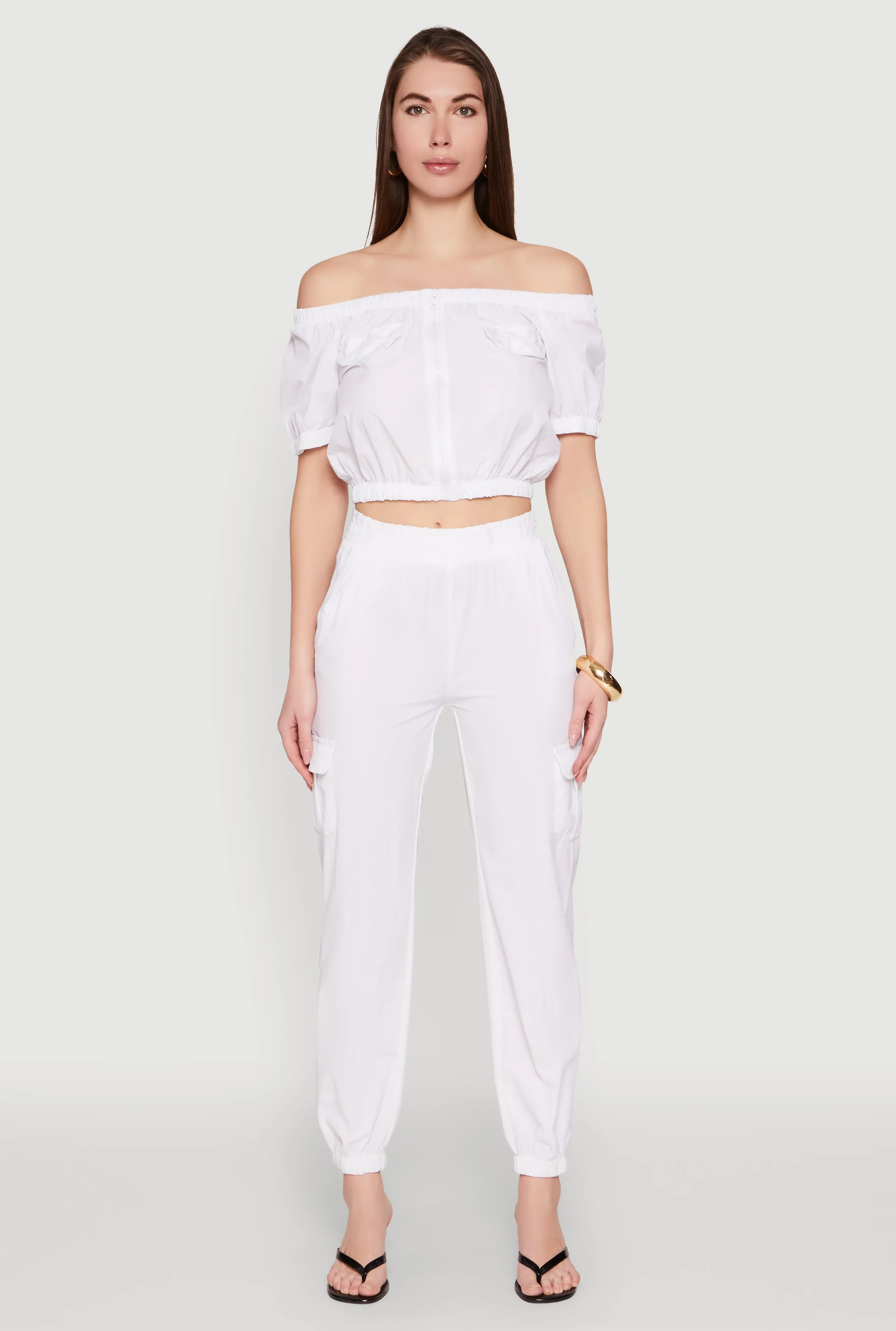 Zip Front Bubble Sleeve Crop Top sold by Rainbow product image thumbnail 3